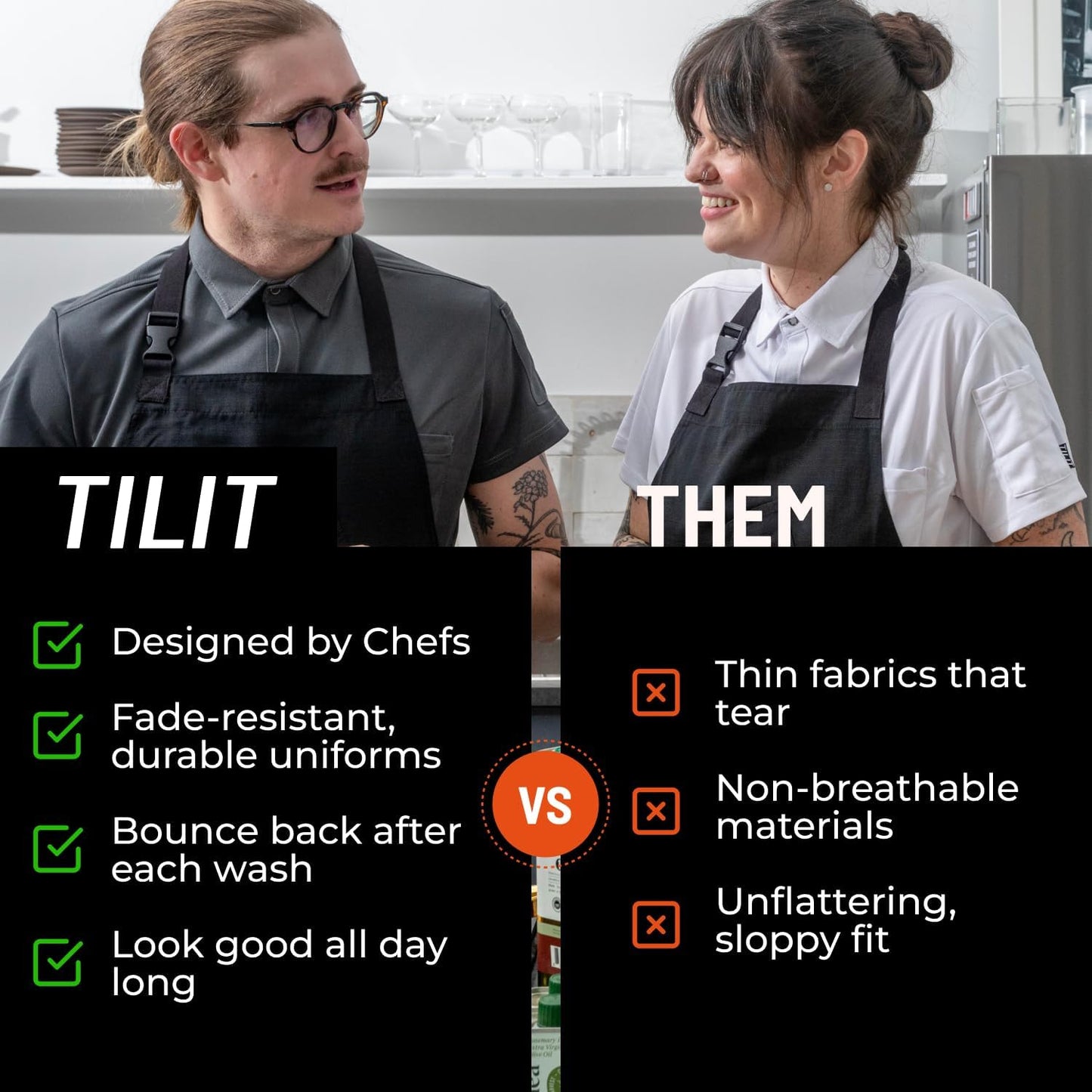 TILIT Supply Apron, One Size Fits All | Premium Chef Apron with Pockets, Unisex Apron for Men and Women | Quality Design