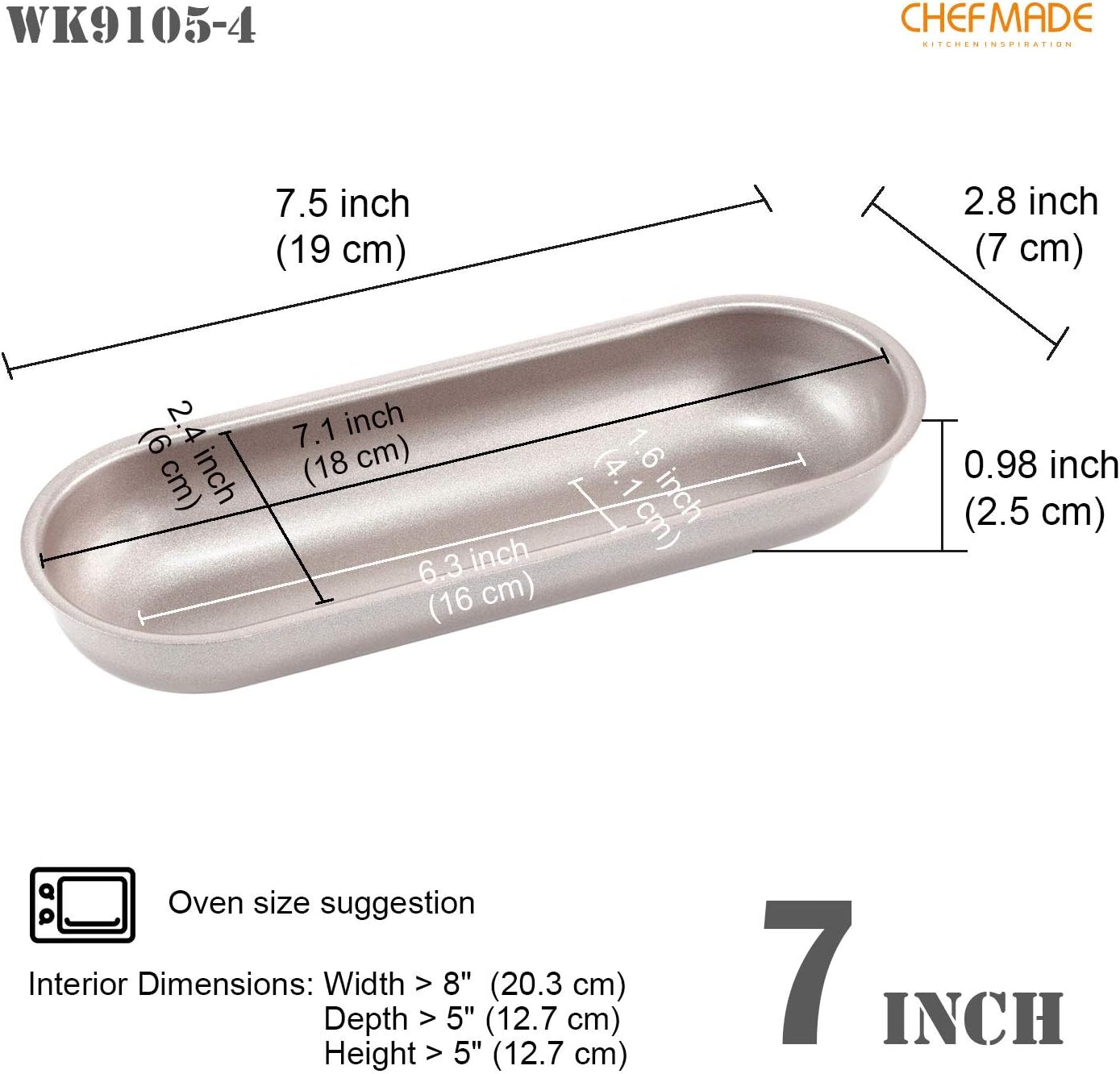 CHEFMADE Mini Loaf Pan Set, 7-Inch 4Pcs Non-Stick Hotdog-Shaped Bread and Cake Bakeware for Kitchen Baking (Champagne Gold)