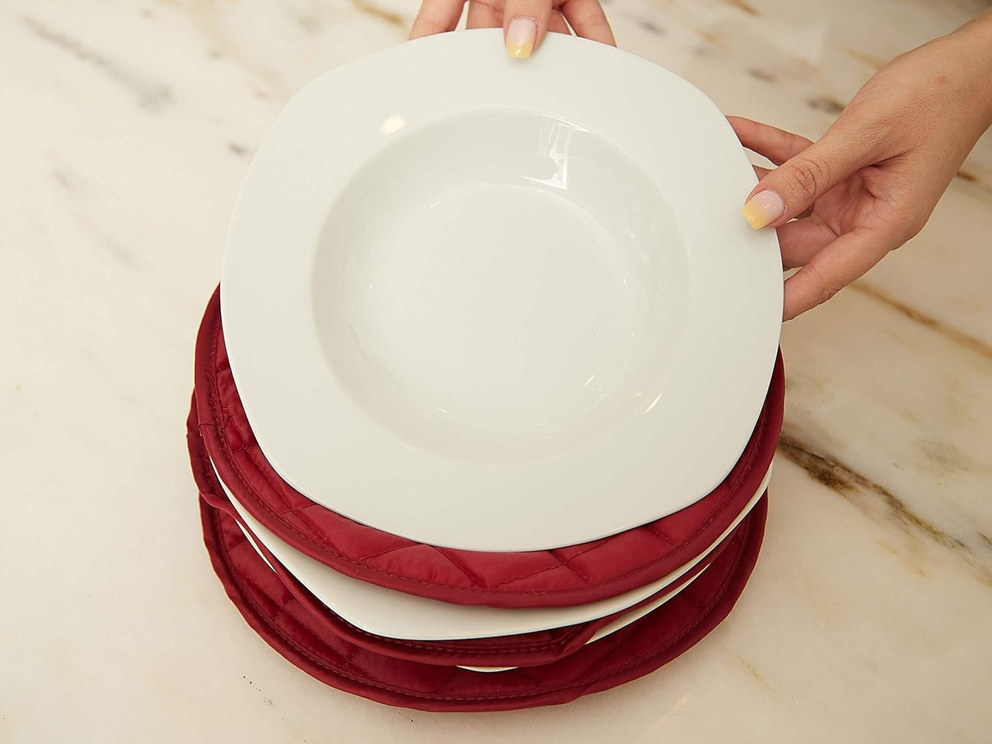 Covermates Keepsakes - Dish Storage Set - Padded Protection - ID Window - Stain Resistant - Machine Washable - China Storage, Red