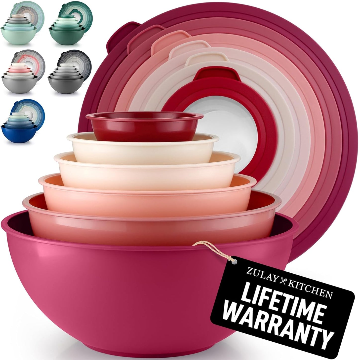 Zulay Kitchen 12 Piece Plastic Mixing Bowls with Leak-Proof Lids Set - Microwave and Freezer Safe Kitchen Mixing Bowls for Preparing, Serving and Storing - Large Nesting Bowls (Red Ombre)
