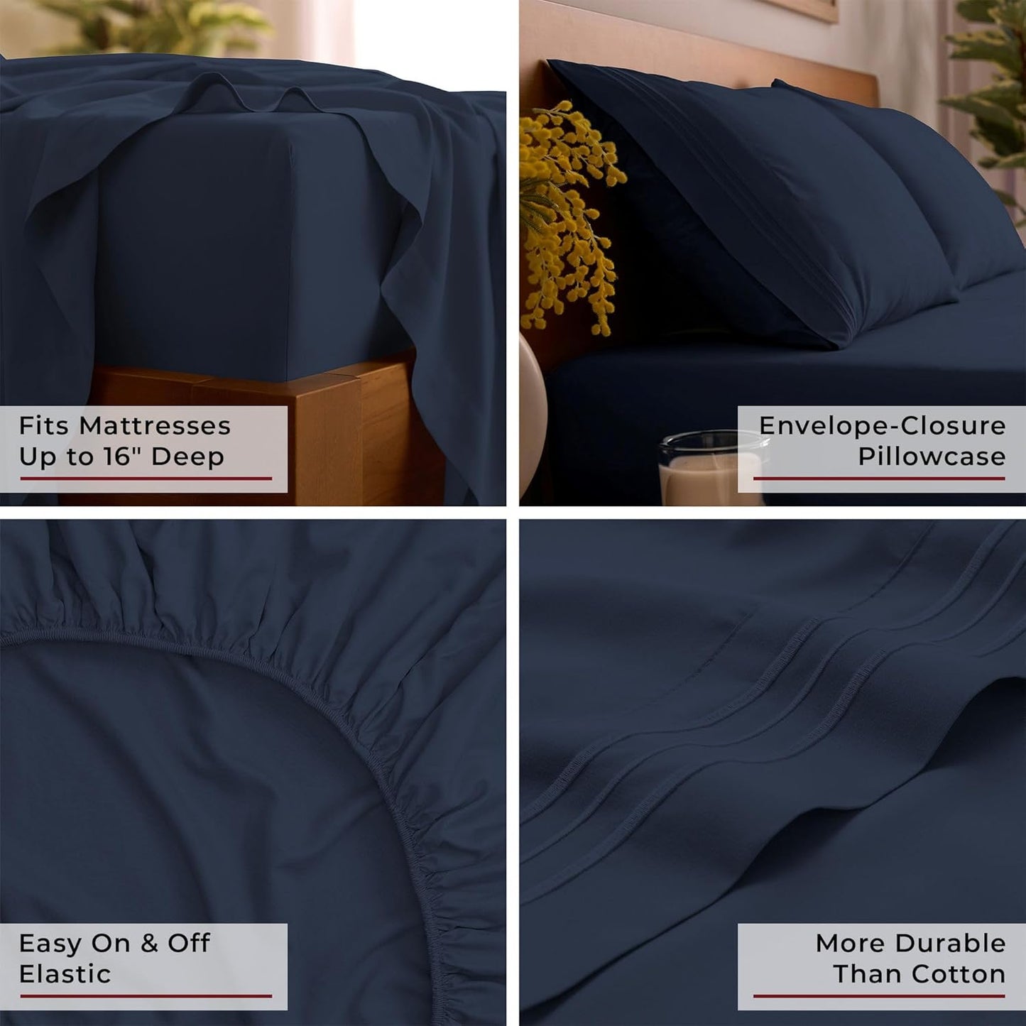 Mellanni Full Sheets Set - 4 PC Iconic Collection Bedding - Hotel Luxury, Extra Soft, Cooling Bed Sheets - Wrinkle, Fade, Stain Resistant (Full, Navy Blue)