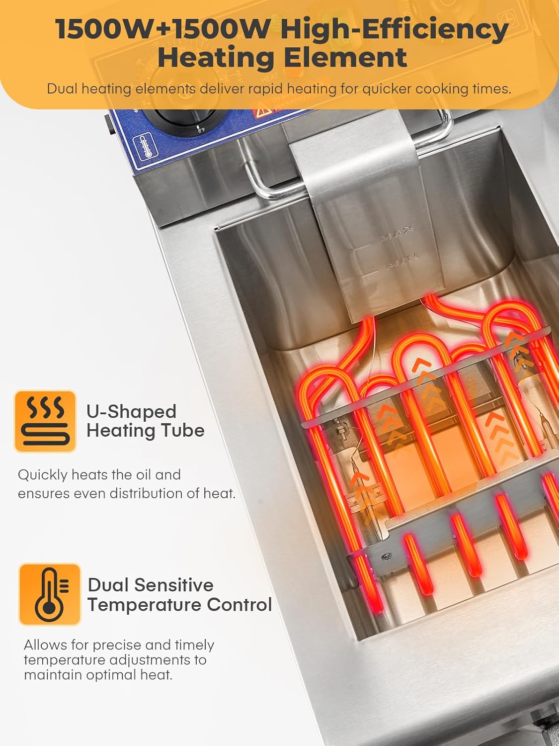 FOHERE Commercial Deep Fryer with Basket and Lid, 23.3Qt/22L Electric Deep Fryer with Oil Filtration, Time & Temp Control, 3000W Stainless Steel Deep Fryer Countertop for Kitchen Restaurant