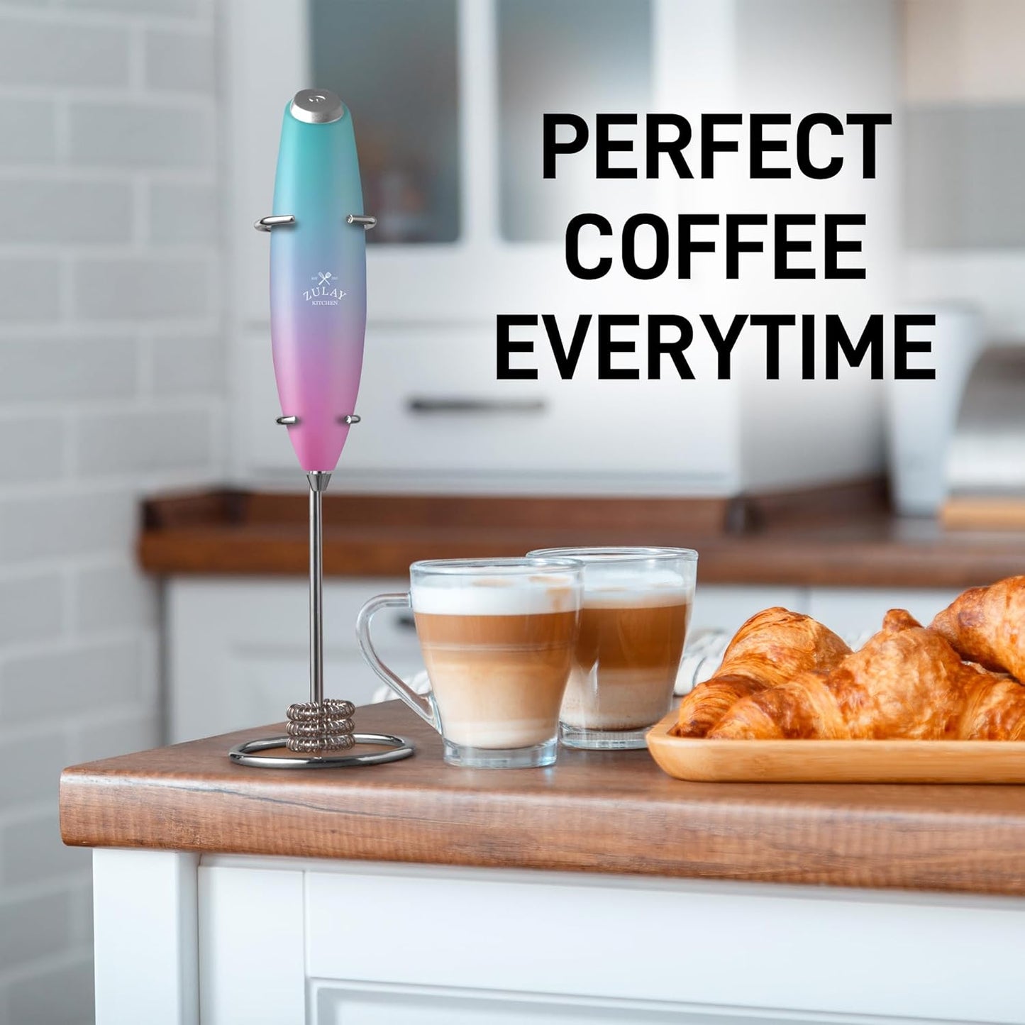 Zulay Kitchen Patented Tornado Triple Whisk Milk Frother with 4 Duracell Batteries – Handheld Foam Maker for Coffee, Lattes, Matcha & Hot Chocolate – Rich, Creamy Froth in Seconds