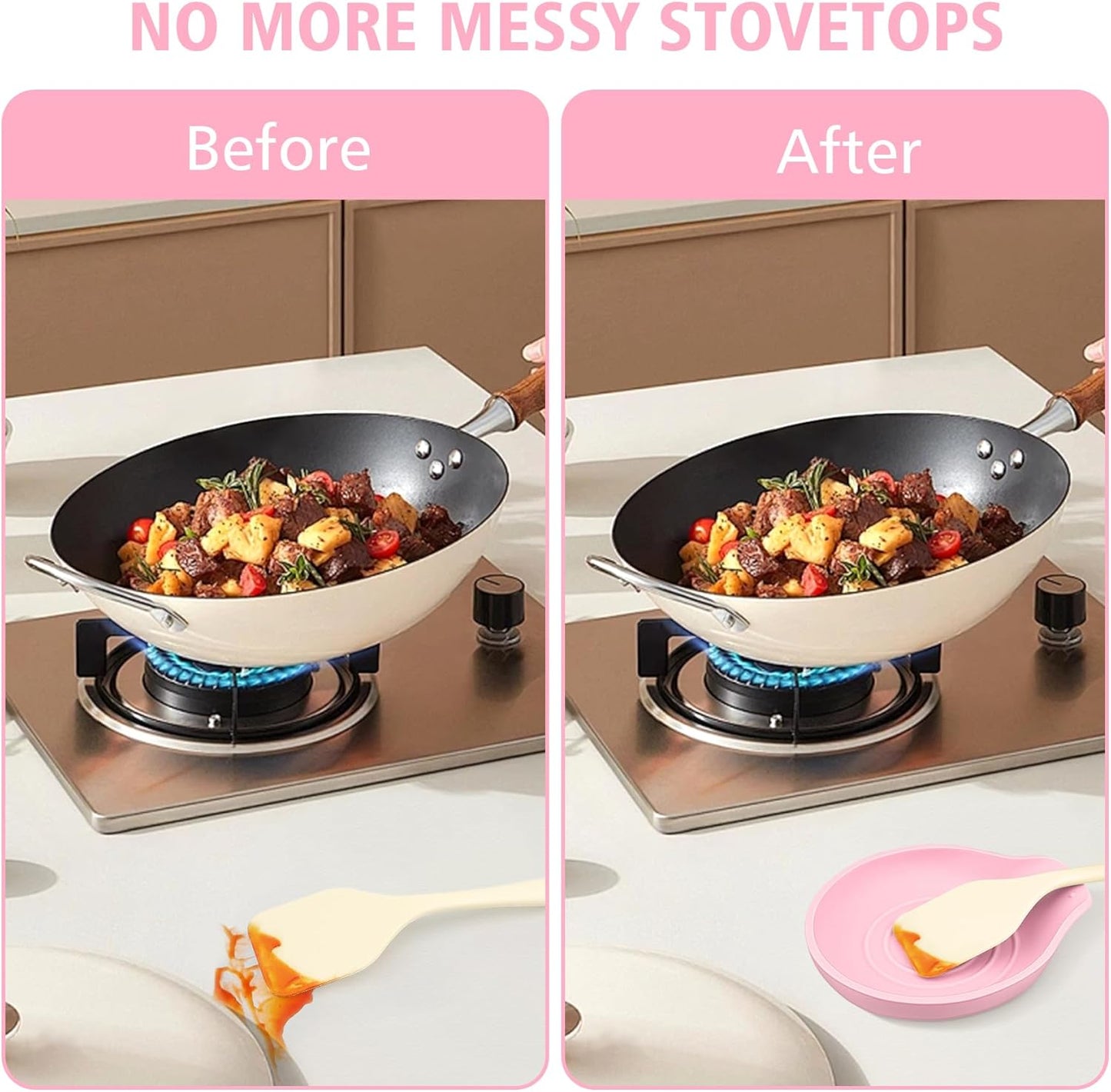 Silicone Spoon Rest for Stove Top - BPA-Free, Heat-Resistant Spoon Holder - Spoon Rest for Kitchen Counter - Large Cooking Utensil Rest for Spoons, Spatulas, Ladles or Tongs - Pink