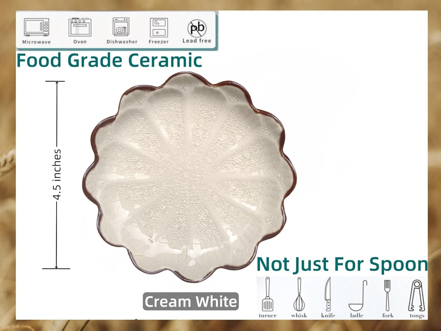 Ceramic Spoon Rest for Stove Top, Flower Cute Spoon Rest for Kitchen Counter, Cooking Spoon Holder for Kitchen Counter, Utensil Rest Spatula Rest Ladle Holder Tong Rest, 1 PC (Ice Cracks, Cream White)