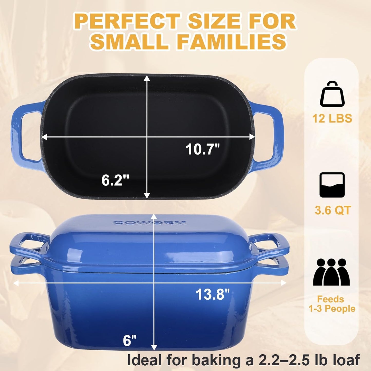 Enameled Dutch Oven for Sourdough Bread Baking, 3.6QT Oval Cast Iron Bread Pan with Lid