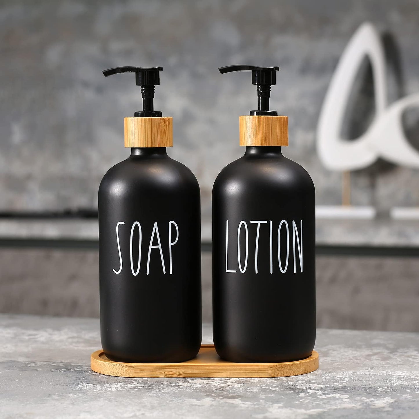 MOMEEMO Black Soap Dispenser Bathroom Set, Hand Soap and Lotion Set Suitable for Bathroom Decor. (Black)