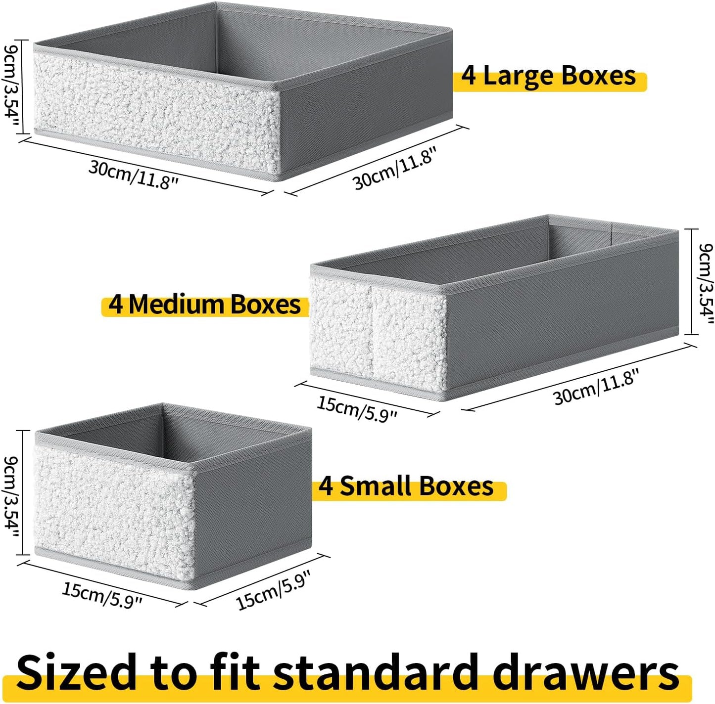 Drawer Organizer Clothes - 12 Pack Dresser Organizer for Nursery, Foldable Sock Underwear Organizer, Baby Drawer Organizer, Small Fabric Storage Bins for Dresser Drawer Closet, Grey