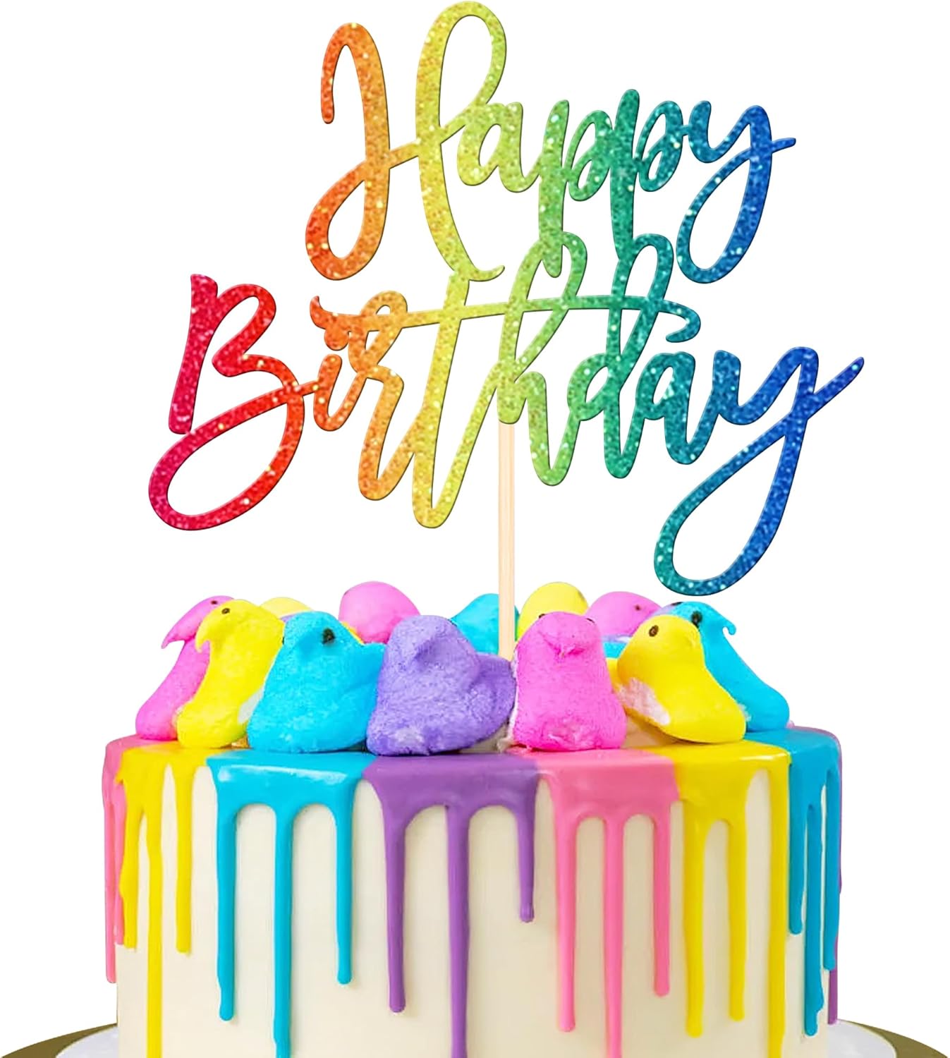 ZHUOWEISM 1 PCS Happy Birthday Cake Topper Glitter Happy Birthday Cake Pick for Celebrating Happy Birthday Anniversary Theme Party Cake Decorations Supplies Colorful