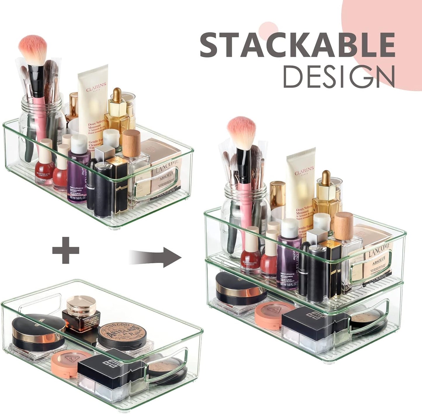 Hudgan Set Of 8 Fridge Organizer Bins, Stackable Plastic Organizer Bins for Fridge Pantry, 4 Large and 4 Small Refrigerator Organizers and Storage - Food Safe, BPA Free