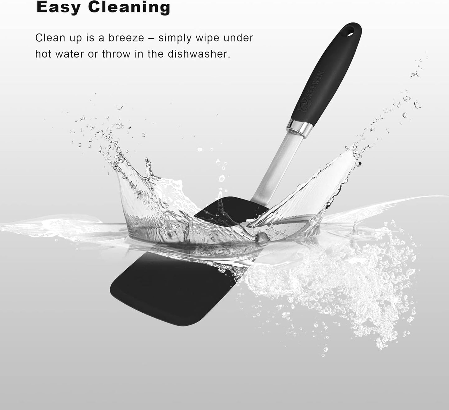 Silicone Spatulas Set Turners Tongs Cooking Utensils Set High Heat Resistant Kitchen Scraper Spatulas for Cooking Mixing Baking BPA Free Dishwasher Safe, Black