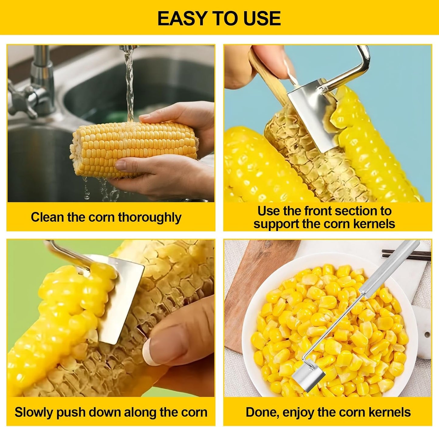 2 Pcs Stainless Steel Corn Peeler and Stripper Tool Set, Corn Stripper Cob Stripper Tool,Corn Stripper for Corn on the Cob Remover Tool，Corn Thresher with Ergonomic Handle，Kitchen Gadget