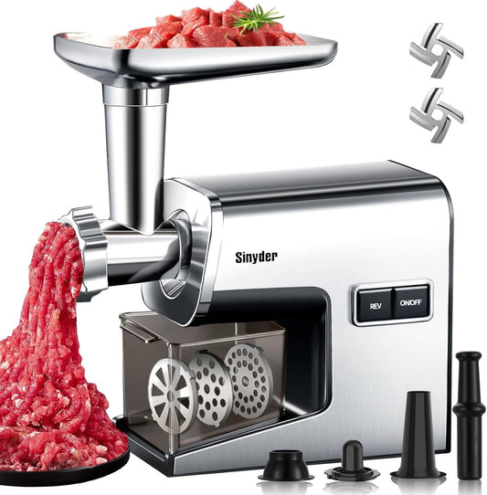 Electric Meat Grinder,3000 Max Heavy Duty Stainless Steel Meat Mincer with 2 Blades,3 Grinding Plates,Sausage Stuffer Tubes & Kubbe Kit for Home & Kitchen Using