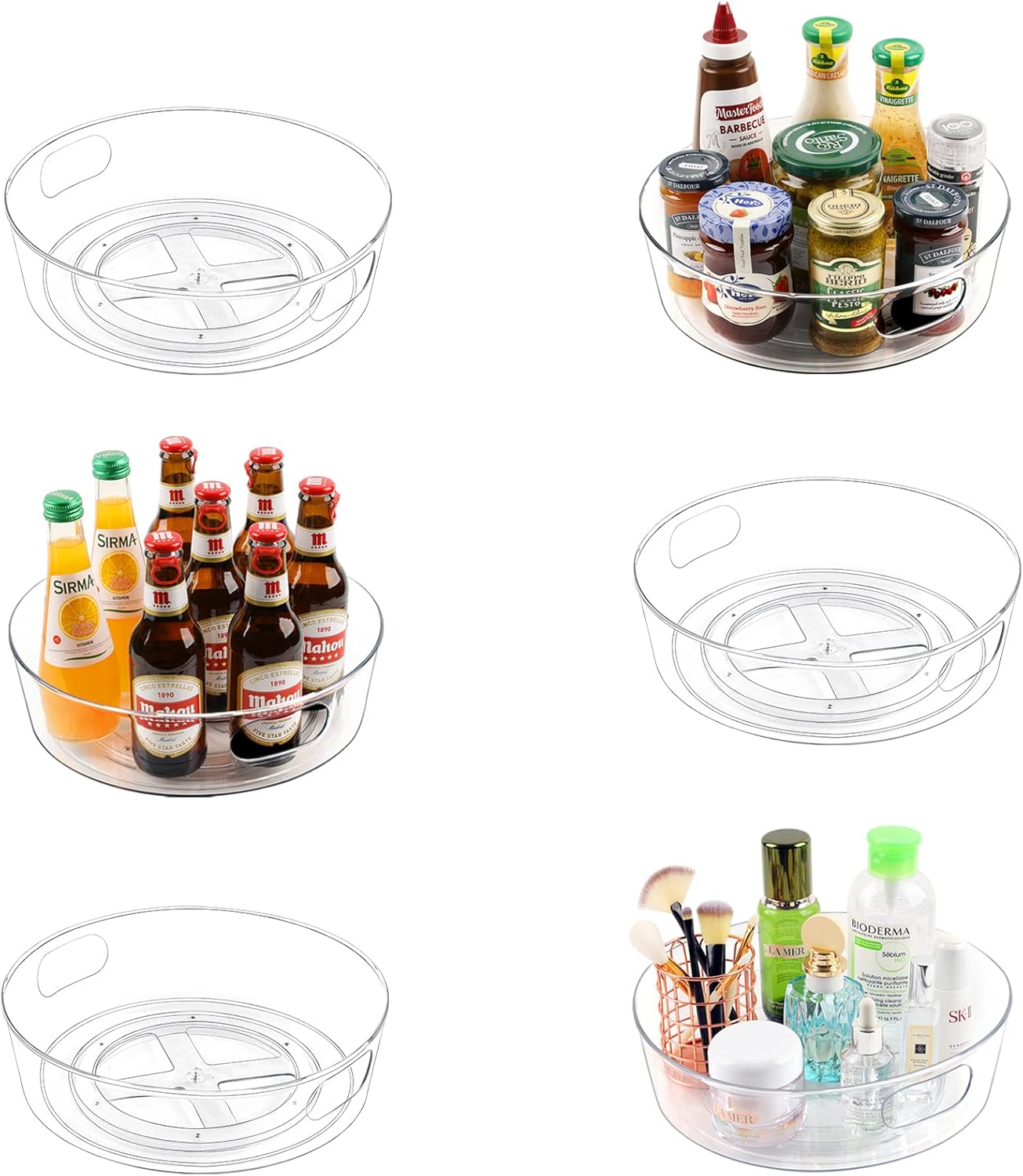 GUZON 6 Pack Lazy Susan Organizer for Cabinet, Upgraded 11.5" Clear Lazy Susan Turntable with Handles and Raised Edge, Rotating Spice Storage for Kitchen, Pantry, Refrigerator, Bathroom, Table