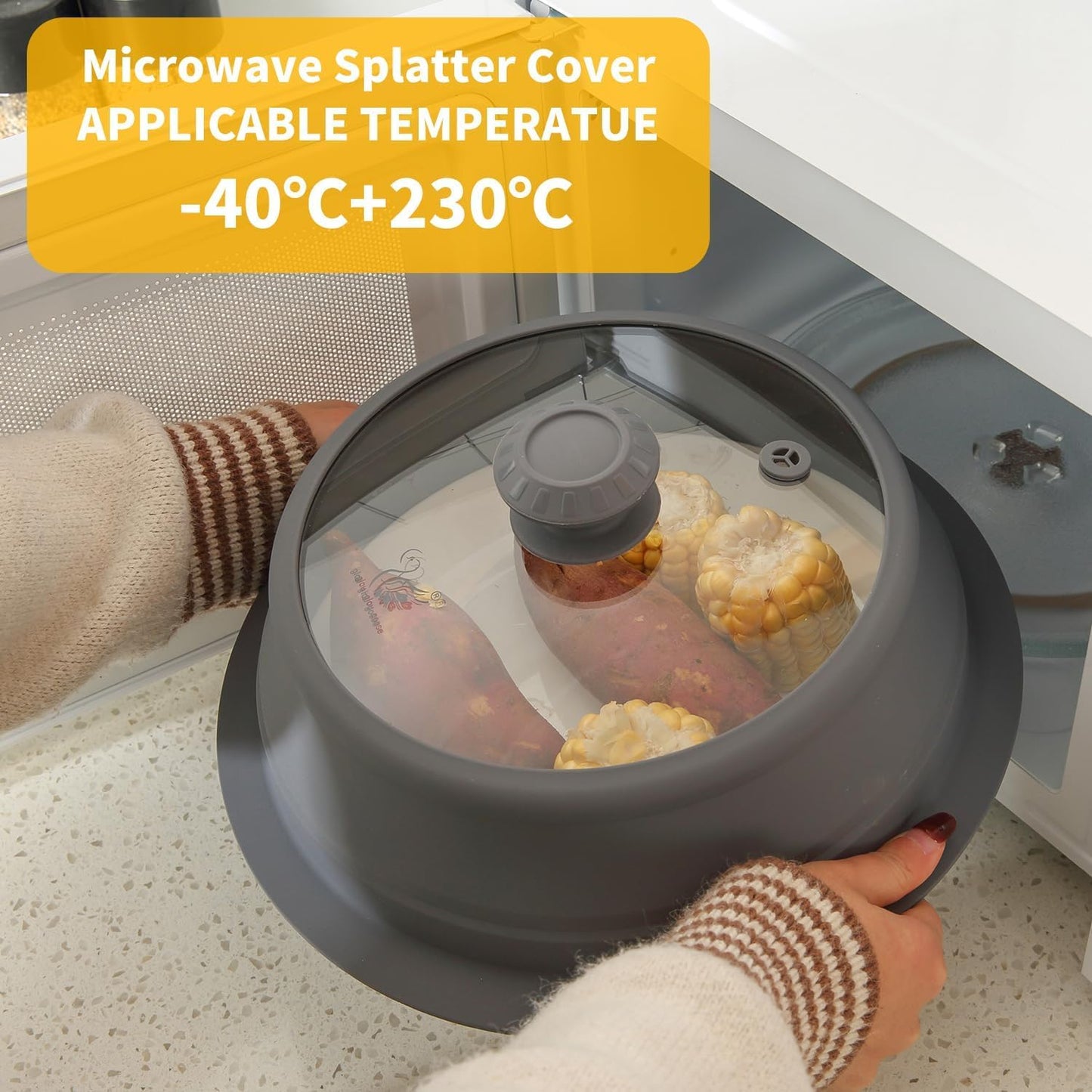 Collapsible Microwave Splatter Lid with Vented Tempered Glass Cover Wok Lid for Microwave Safe, Stockpot Steamer Pot Pan 11-12.5 inch Universal Multifunction Silicone Cover