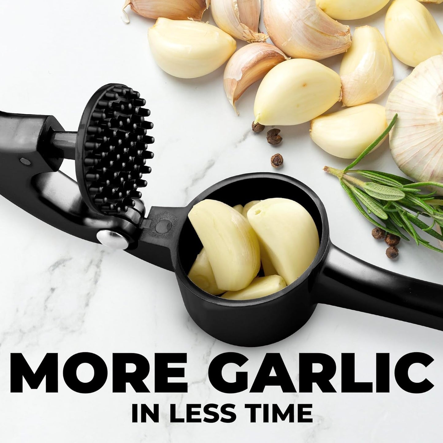 Zulay Kitchen Large Premium Garlic Press Set - Bigger Bowl for Bigger Garlic - Rust Proof & Dishwasher Safe Garlic Mincer Tool - Easy-Squeeze, Easy-Clean Silicone Garlic Peeler & Brush (Black)