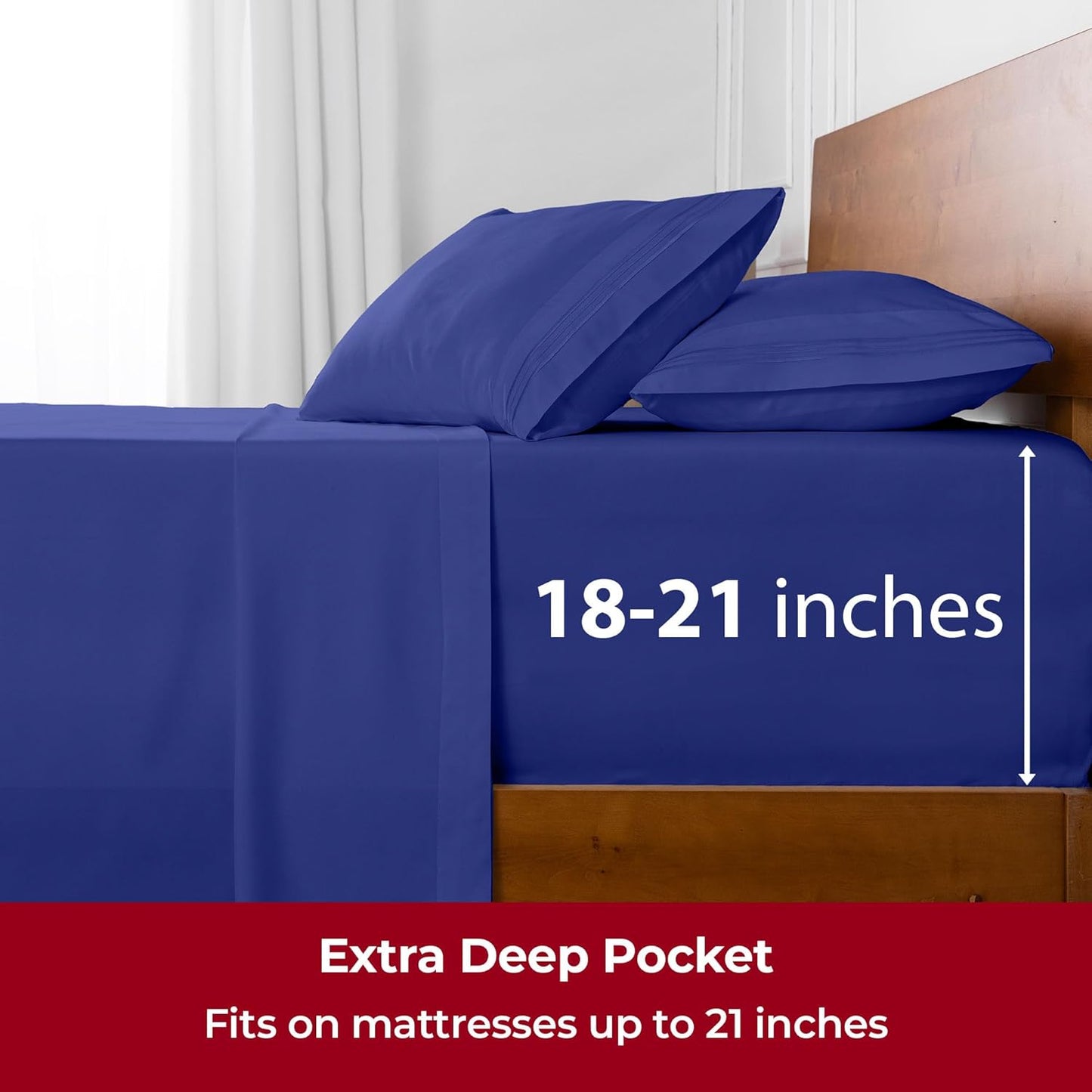 Mellanni Extra Deep Queen Sheets - 4 PC Iconic Collection Bedding - Hotel Luxury, Ultra Soft, Cooling Bed Sheets - Wrinkle, Fade, Stain Resistant (Queen, Royal Blue)