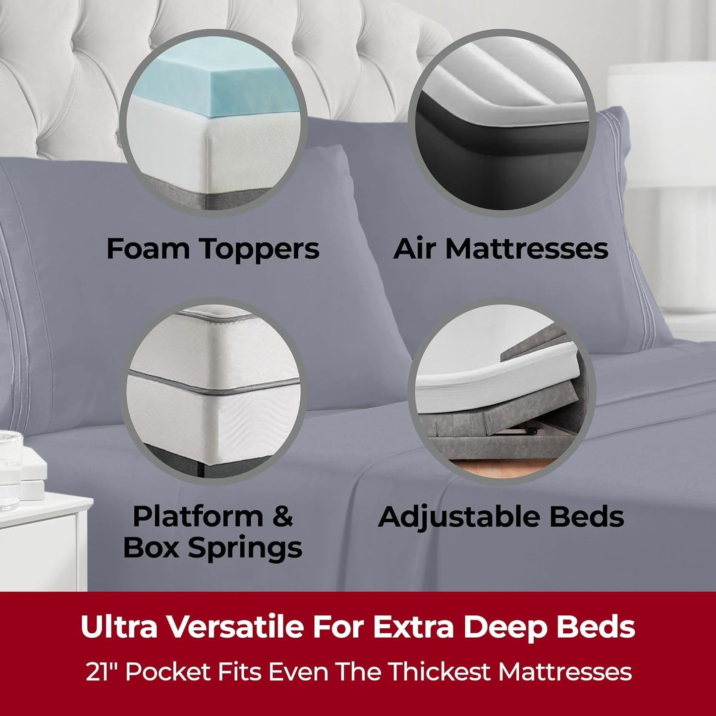 Mellanni Extra Deep Split King Sheets - 5 PC Iconic Collection Bedding - Hotel Luxury, Ultra Soft, Cooling Bed Sheets - Wrinkle, Fade, Stain Resistant (Split King, Navy Blue)