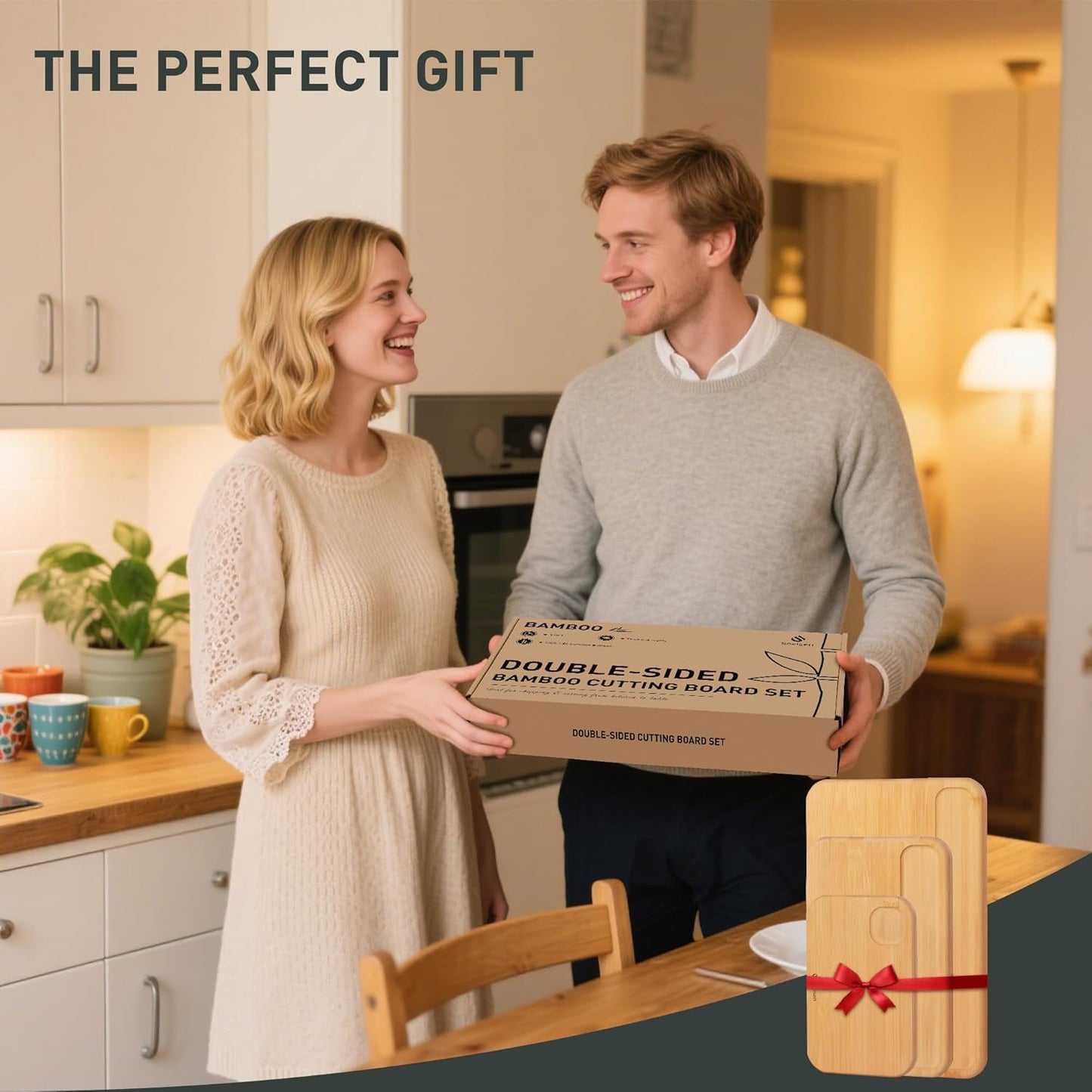 3 Packs Bamboo Cutting Board Set Non Toxic Wood Cutting Boards for Kitchen with Juice Grooves Built-in Handles, Ideal Charcuterie & Chopping for Meat Vegetables Fruits Kitchen Gift for Home Cooks