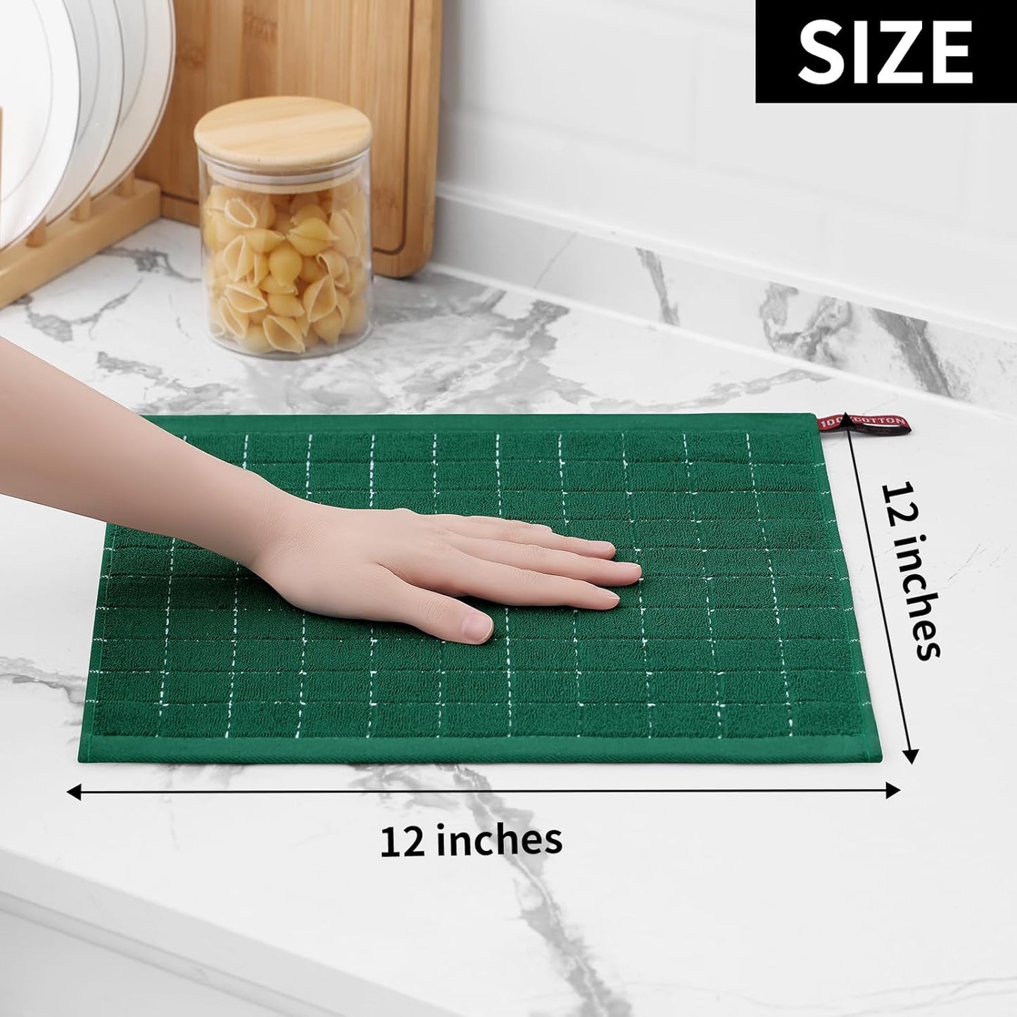 Homaxy 100% Cotton Terry Kitchen Dish Cloths, Ultra Soft and Absorbent Dish Towels for Kitchen, Perfect for Drying and Washing Dishes, 12 Pack, 12 x 12 Inches, Dark Green