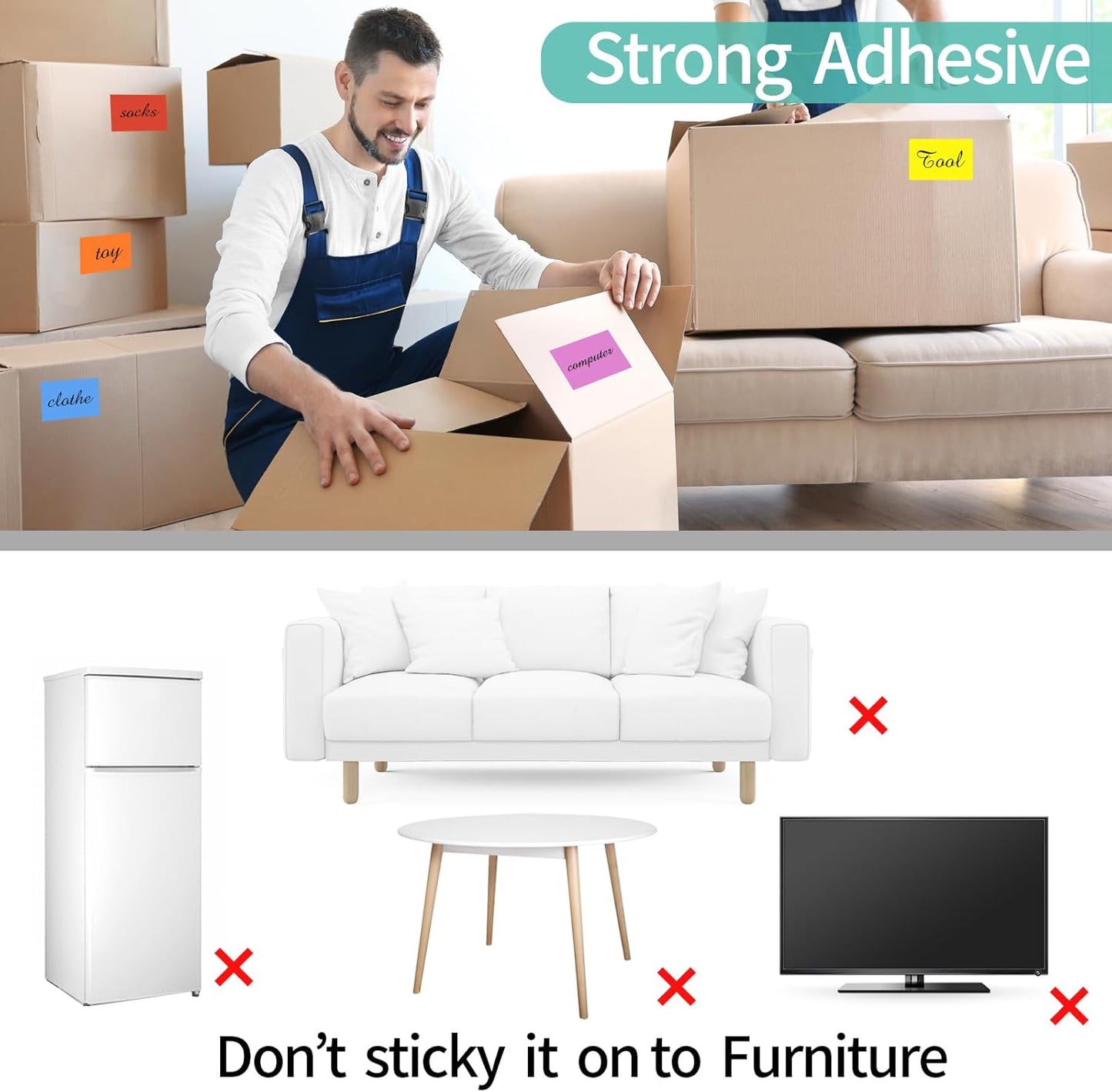 STARLIBOO Colored Labels Stickers, 3 x 2 Inch Rectangular Moving Labels for Boxes, 8 Colors Large Moving Stickers- 320 Pack