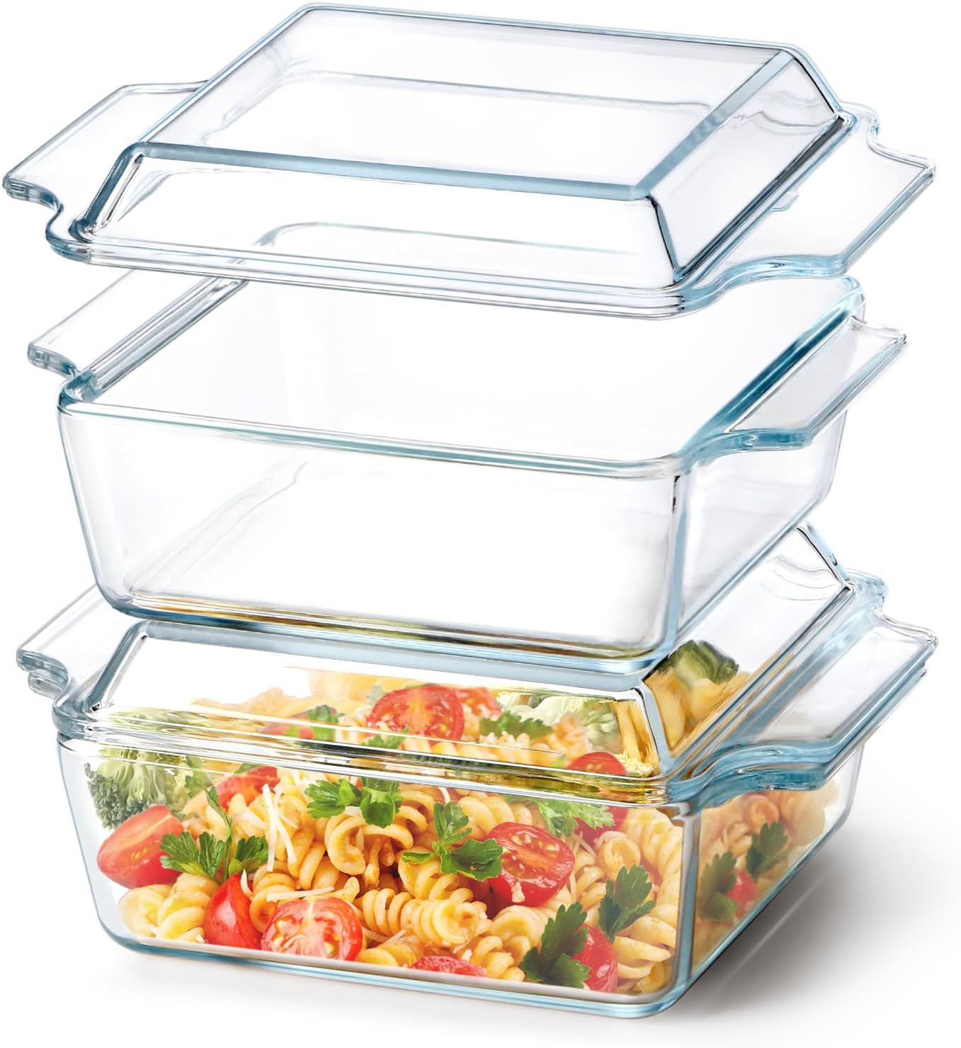 Set of 2 Glass Casserole Dish With Glass Lid, Square 6in x 6in Glass Baking Dish Oven Safe, Mini Casserole Dish with Lid