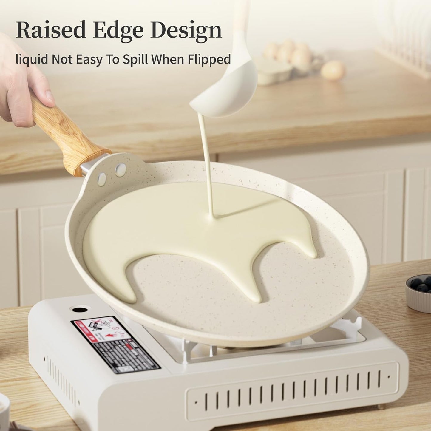 Nonstick Crepe Pan, Granite Coating Flat Skillet Dosa Tawa Tortilla Pan, 10 inch White Pancake Griddle Roti Pan With Stay-Cool Handle, Induction Compatible, PFOA Free