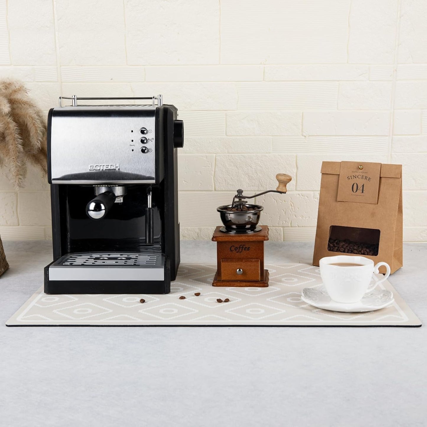 SUEH DESIGN Dish Drying Mat, Absorbent Coffee Mat 23.6 x 15.7 in Quick Dry Kitchen Drying Dish Drain Mat for Kitchen Counter Coffee Bar, Khaki