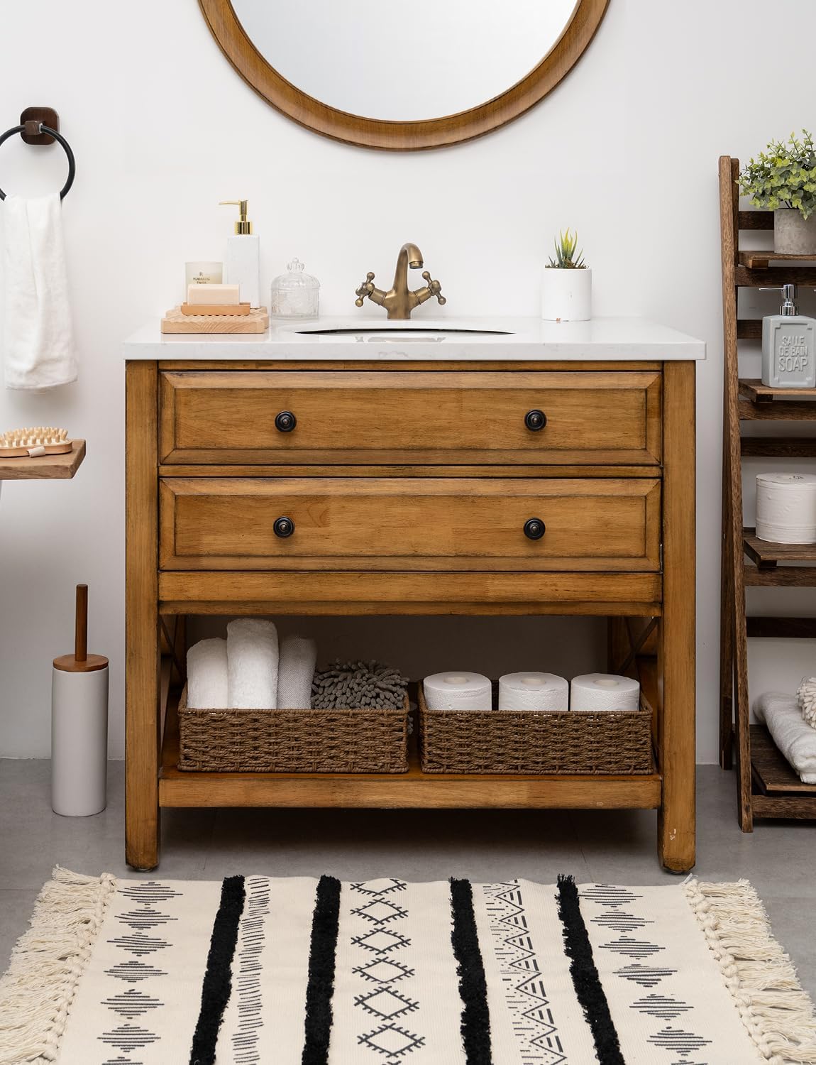 StorageWorks Toilet Tank Tray, Brown Round Paper Rope Bathroom Baskets for Organizing, Toilet Tank Basket, Toilets Organizer with Built-in Handles, 14 ¼"L x 6 ¾"W x 3 ¾"H, 1 Pack