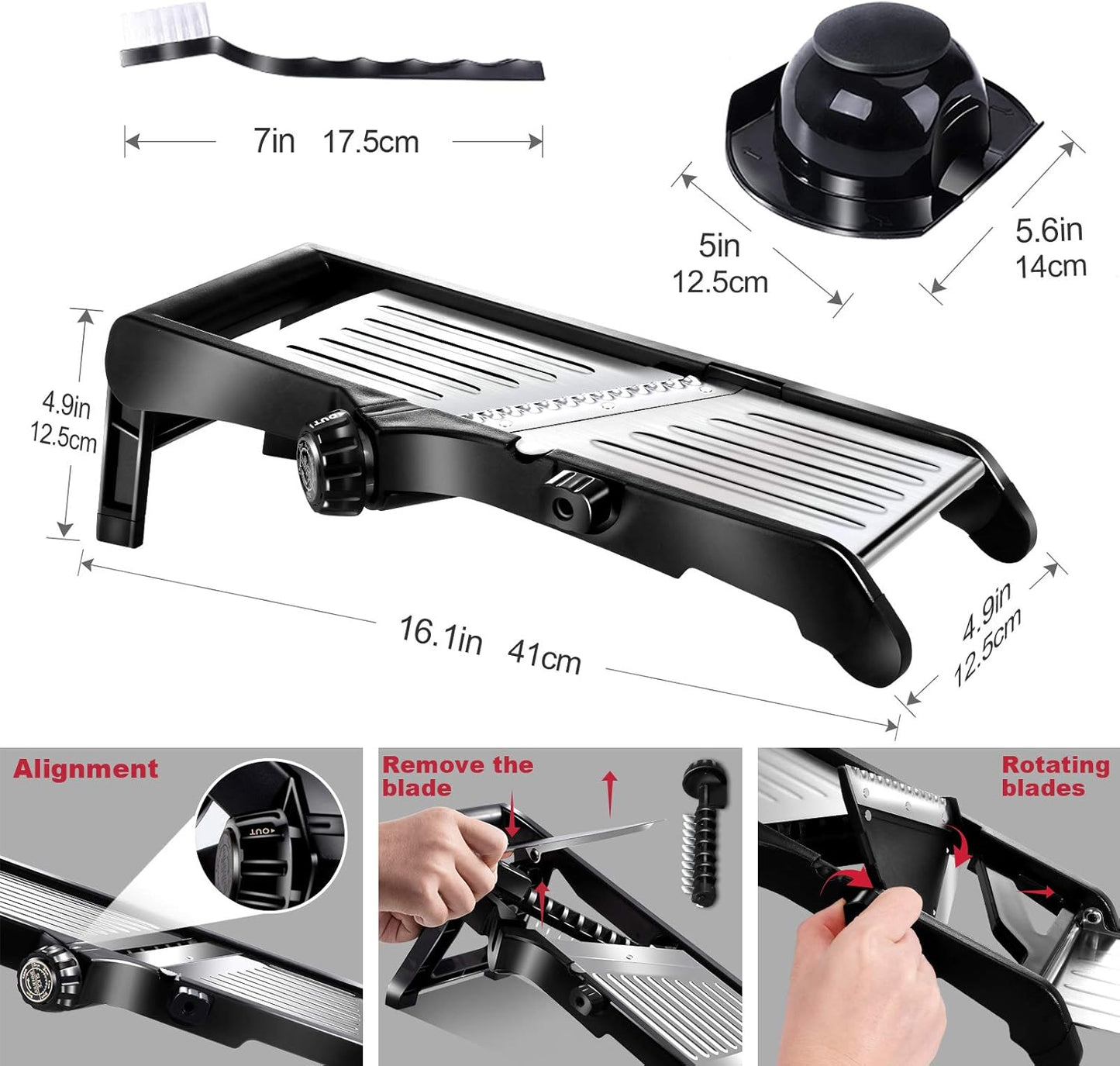 Masthome Mandoline Food Slicer, Adjustable Stainless Steel Vegetable Slicer for Cheese, Zucchini, Carrots, Fruits, Vegetable Chopper with Cleaning Brush and Gloves