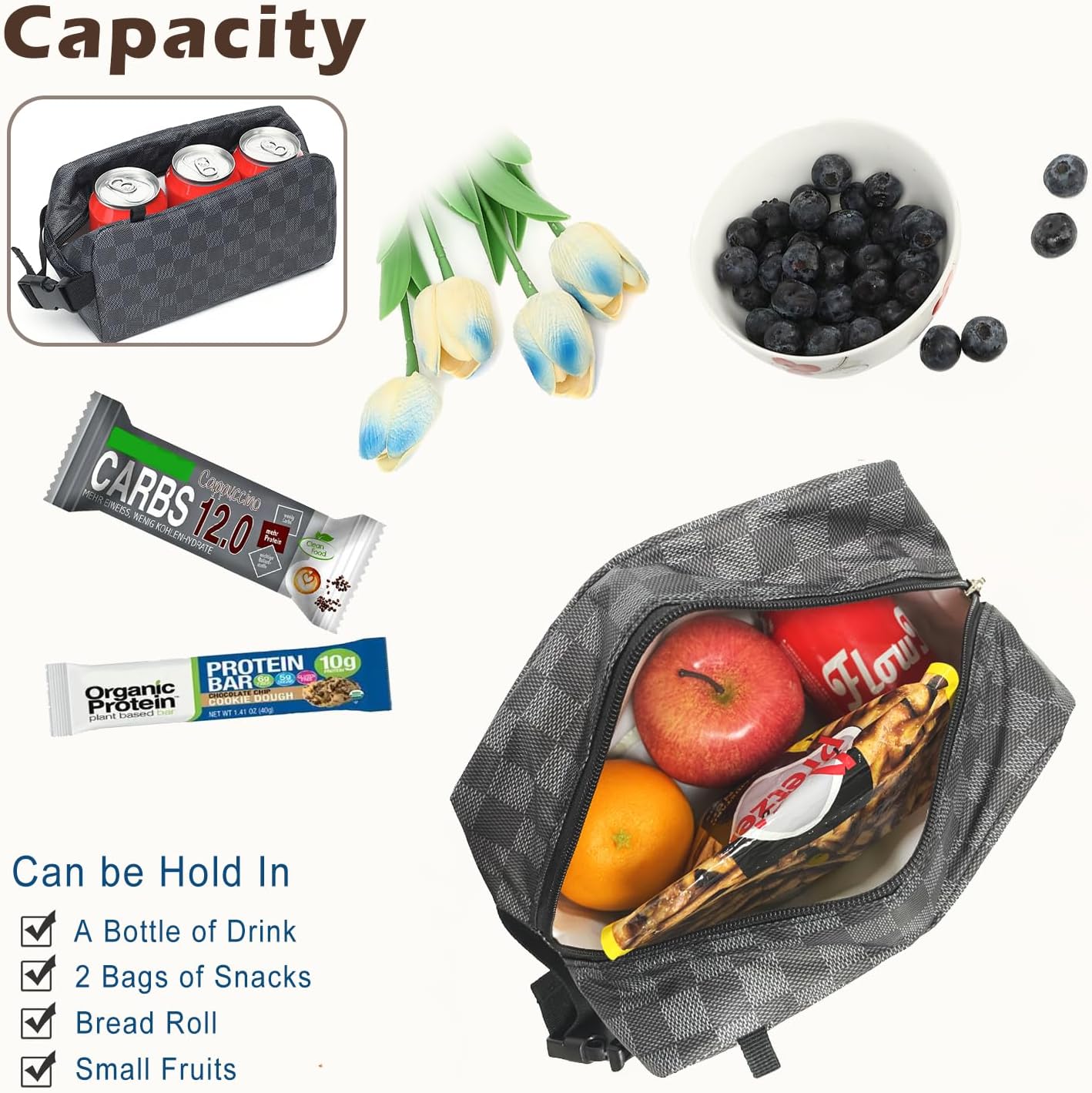 FlowFly Small Insulated Lunch box Portable Soft Bag Mini Cooler Thermal Meal Tote Kit with Buckle for Work, BlackWithBuckle