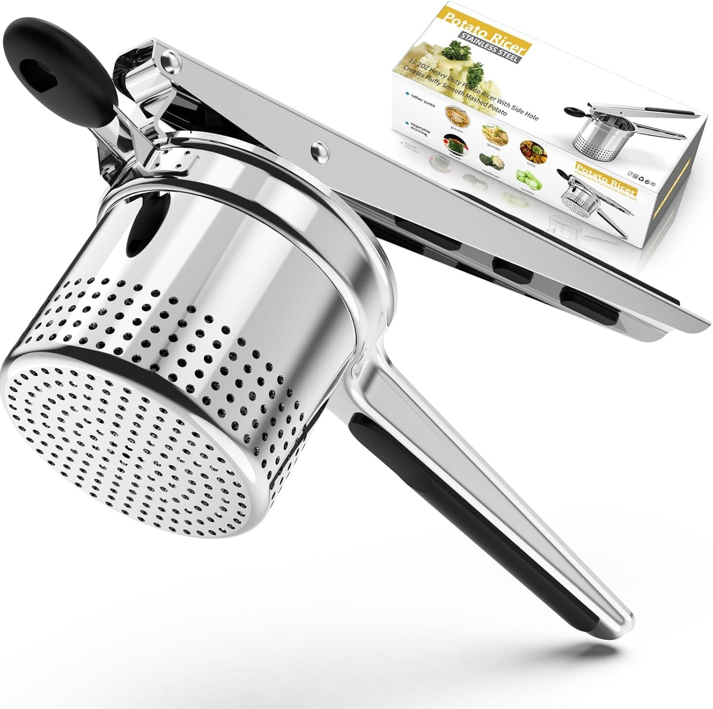 SPEENSUN Potato Ricer, Large 15 oz Potato Masher Make Fluffy Mashed Potatoes With Extra Hole, Heavy Duty Potato Ricer Stainless Steel, Comfort Non-slip Silicone Handle Ricer For Mashed Potatoes
