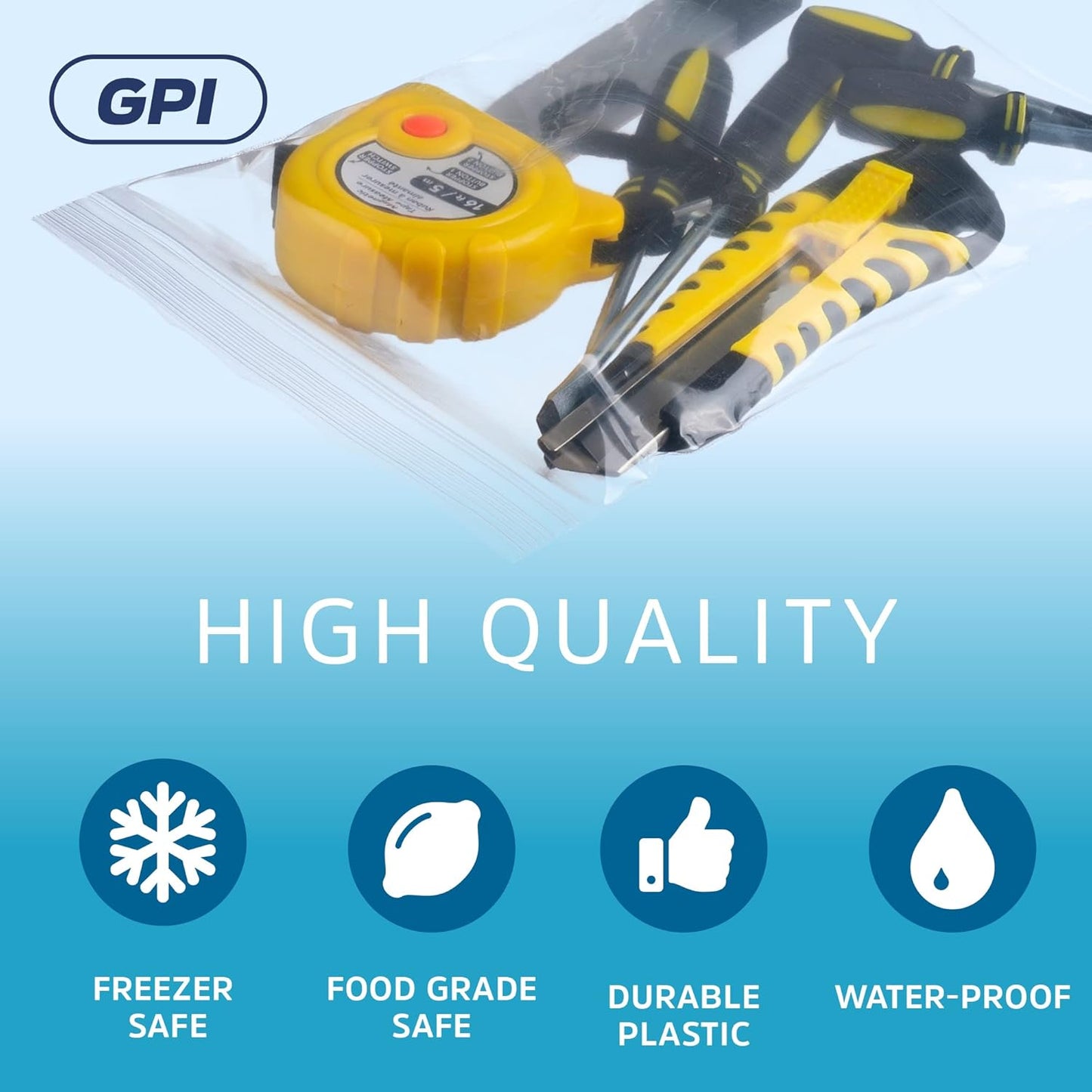 CLEAR PLASTIC RECLOSABLE ZIP BAGS - Bulk GPI Pack Of 100 5" x 8" 4mil Thick Heavy Duty strong & Durable Poly Baggies With Resealable Zipper Lock For Travel, Storage, Packaging & Shipping.