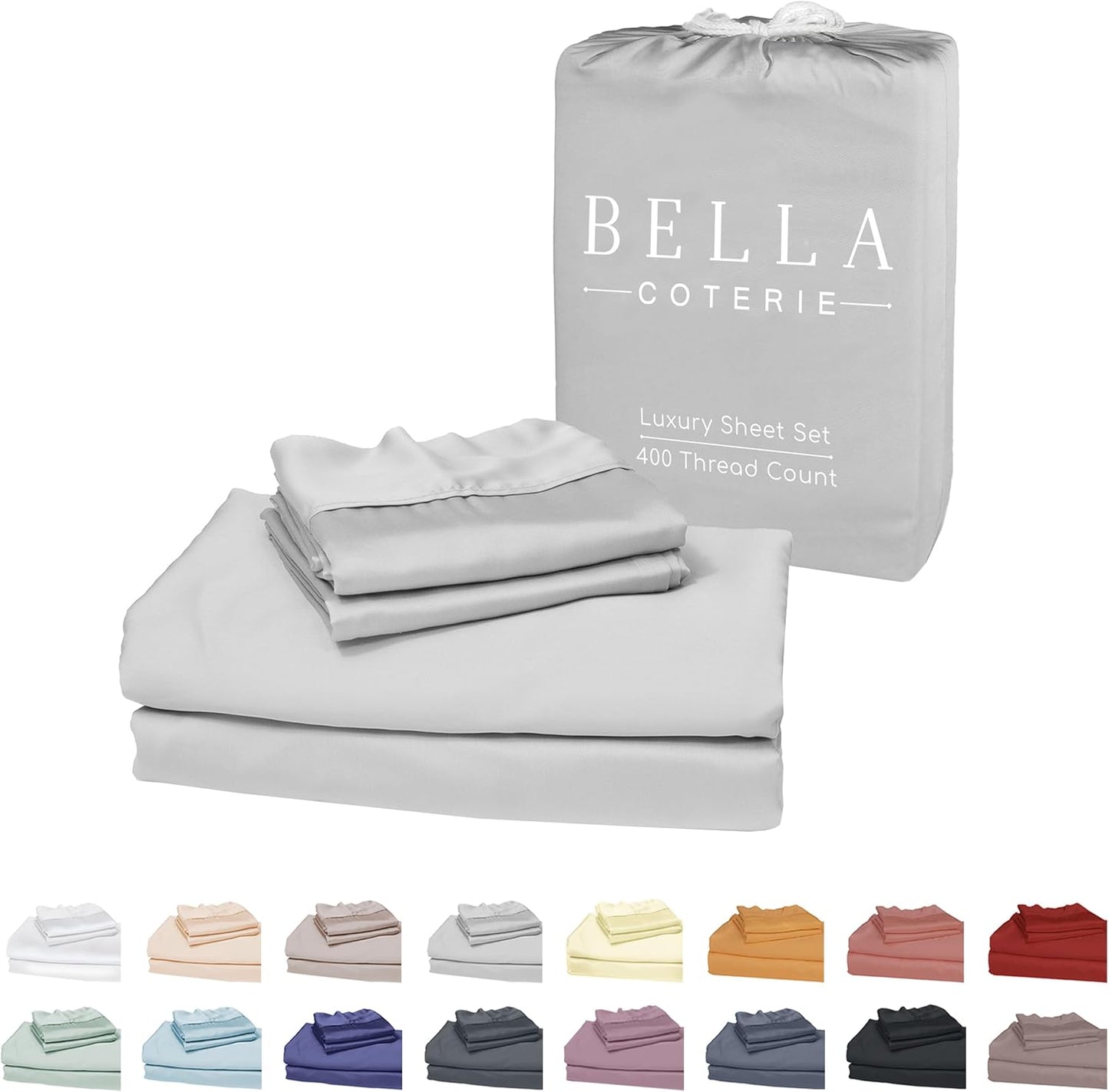 Bella Coterie Luxury Bamboo Viscose Twin XL Size Sheet Set | 100% Organically Grown | Ultra Soft | Cooling for Hot Sleepers | 18" Deep Pocket [Grey Mist]