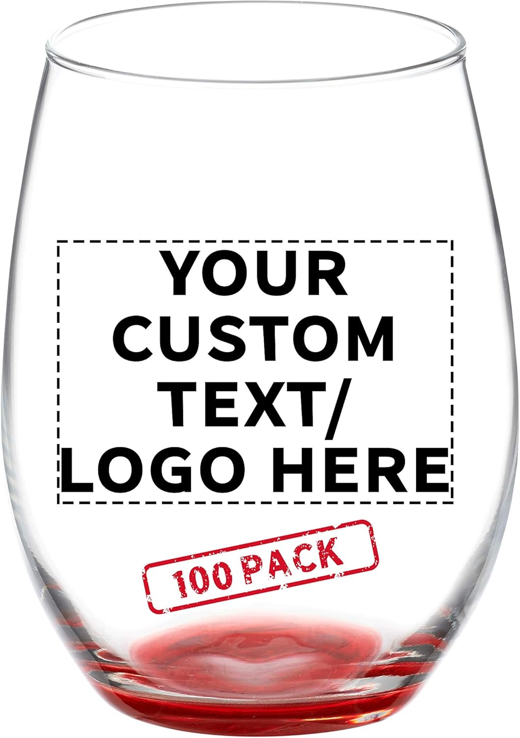 DISCOUNT PROMOS 100 ARC Stemless Wine Glasses Set, 21 oz. - Customizable Text, Logo - Chardonnay, Cabernet, Merlot, Sauvignon - Red