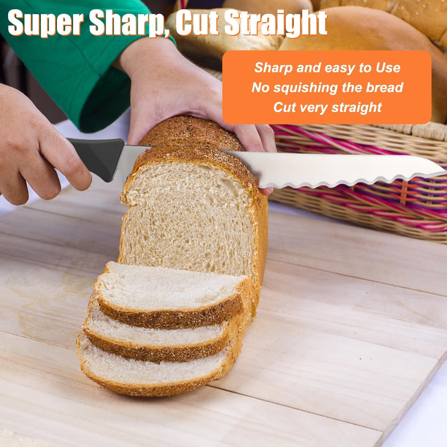 KUNIFU Bread Knife, 9.0 Inch Serrated Knife For Homemade Bread, Bread Slicer For Sourdough Cake Bagels