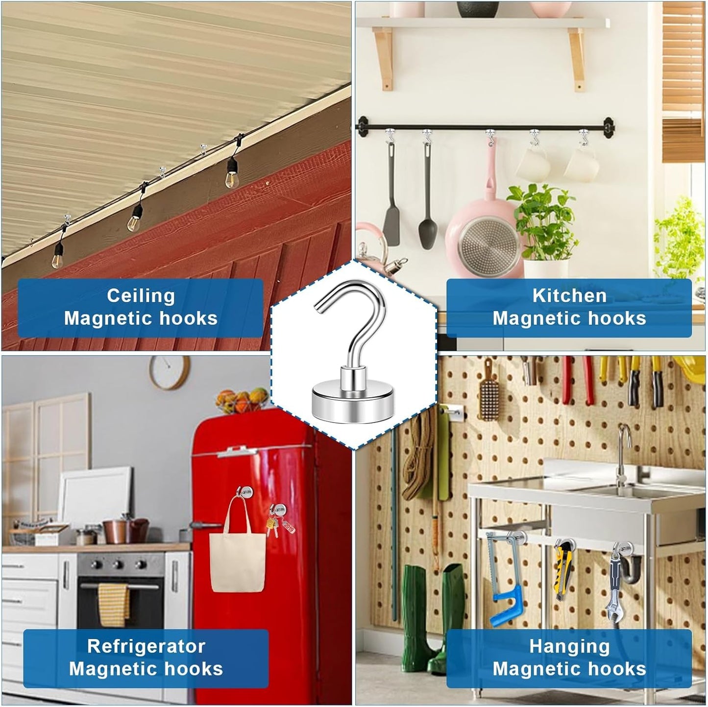 LOVIMAG Magnetic Hooks for Hanging, 30lbs Magnet Hooks for Cruise Ship Essentials, Strong Magnets for Classroom, Rare Earth Magnets with Hooks for Cruise Must Haves, Camper, Locker,Ceiling-15 Pcs