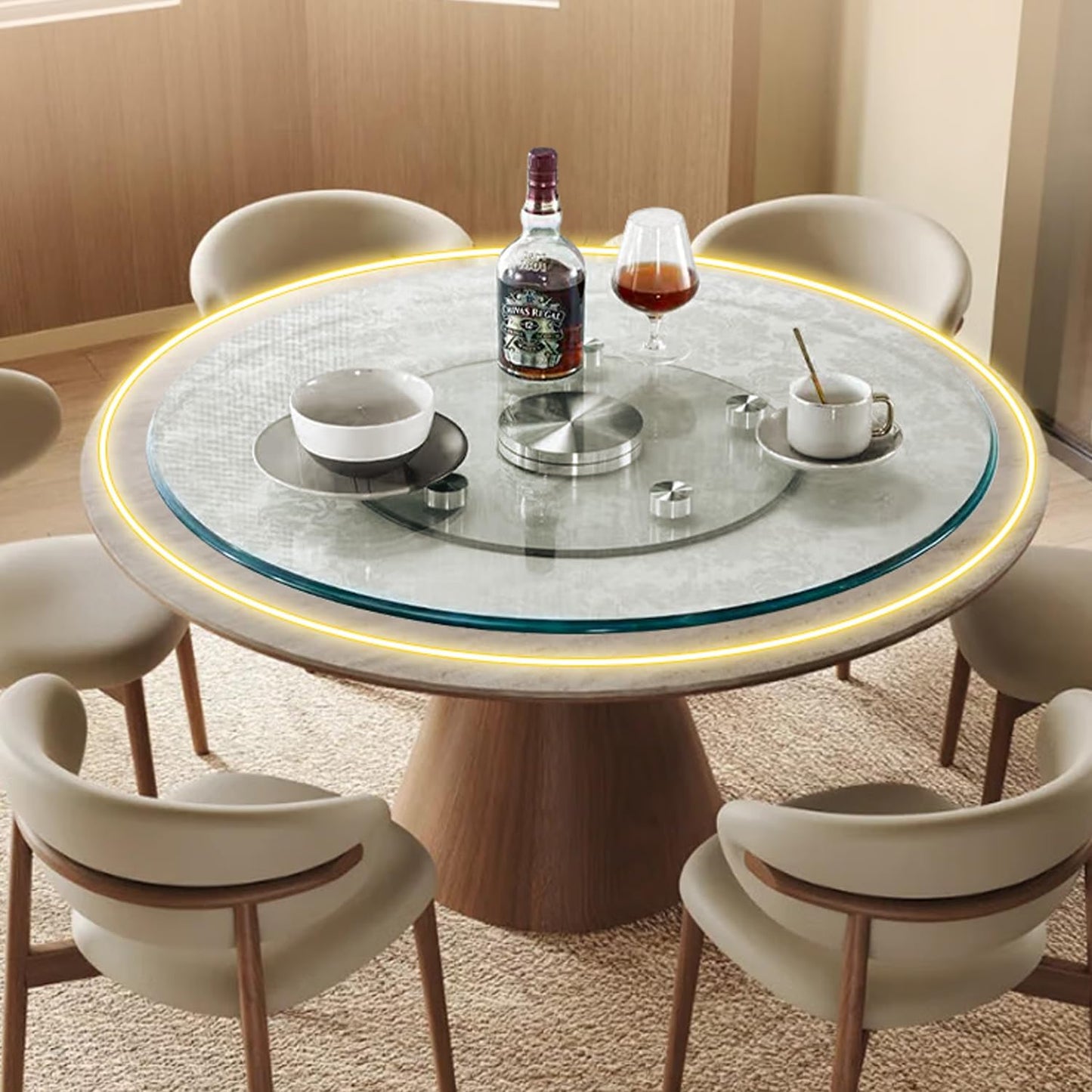 Glass Lazy Susan,31.3" Glass Lazy Susan for Dining Table Turntable Centerpiece with Swivel Assist System & Smooth Spin Round Tabletop Rotating Tray (31.3 in)