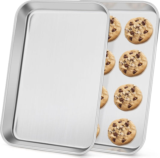 Baking Sheets Set of 2, Leonyo 12.4IN x 9.6IN Stainless Steel Cookie Sheets for Baking, 1IN Deep Metal Toaster Oven Pan Tray for Oven, Dishwasher Safe