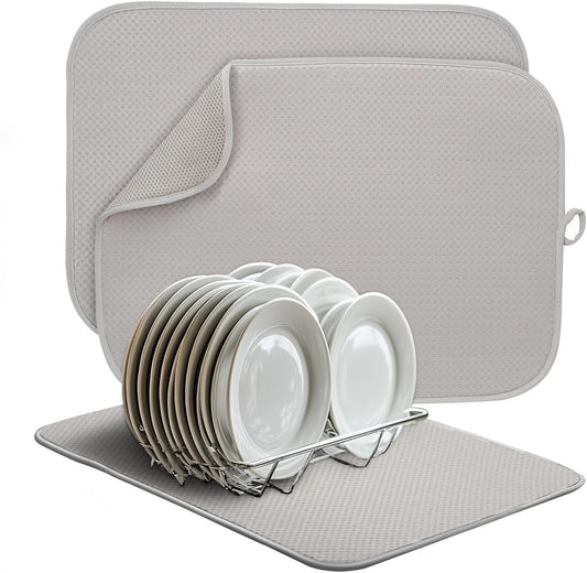 2-Pack Light Gray Dish Drying Mats 17” x 24” – XL Kitchen Drying Mat for Counter, Super Absorbent Microfiber Dish Drying Mat, Foldable Large Dish Drying Mat, Pots, Pans – Dish Drainer Mat