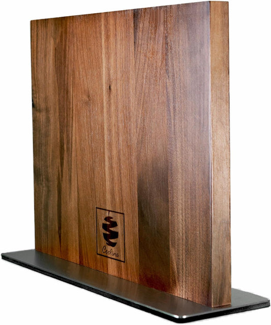Coolina Walnut Magnetic Knife Holder, Elegant Design Knives Block Stand, Multifunctional, Double Side Magnets with Steel Base