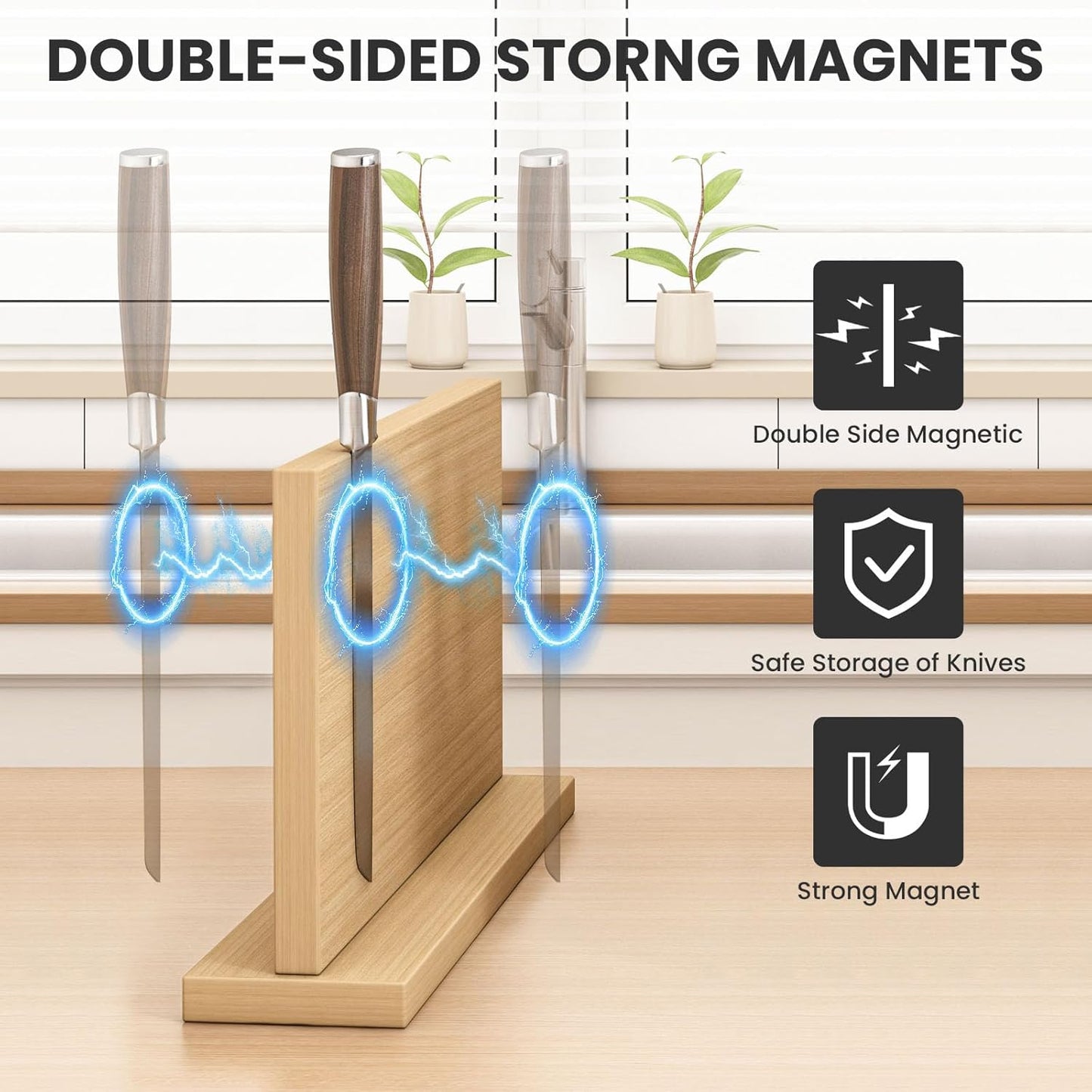 Extra Large Magnetic Knife Holder, Double-Sided Magnetic Knife Block Universal Multi-function Display Rack for Kitchen Counter
