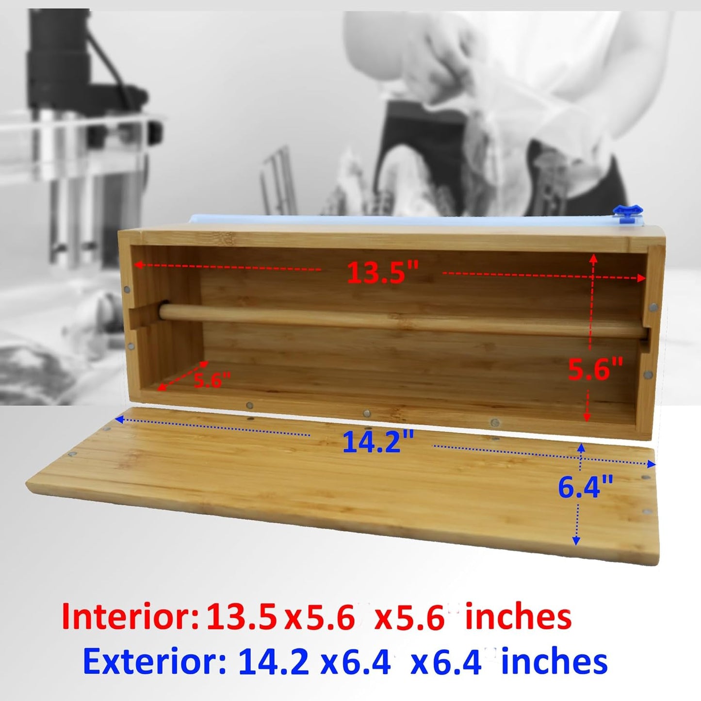 Extra Large Vacuum Sealer Bag Roll Dispenser with Slide Cutter - Reusable, Extra Large Bamboo Plastic Wrap Dispenser for Most 12" Rolls