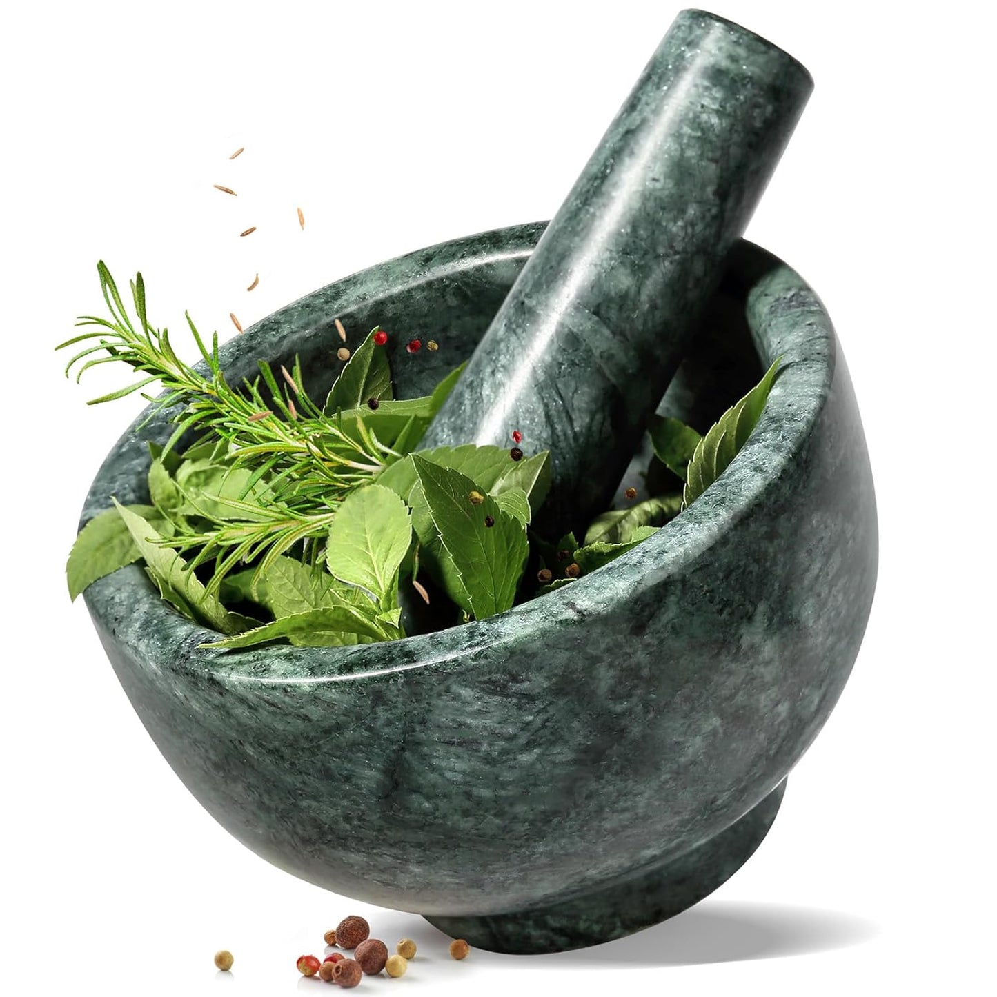 Koville Indian Natural Marble Mortar and Pestle Set, Grinder Bowl for Guacamole, Salsa, Pill Crusher, Spice, Herb, Garlic, Nut, Heavy Duty Grinder for Kitchen