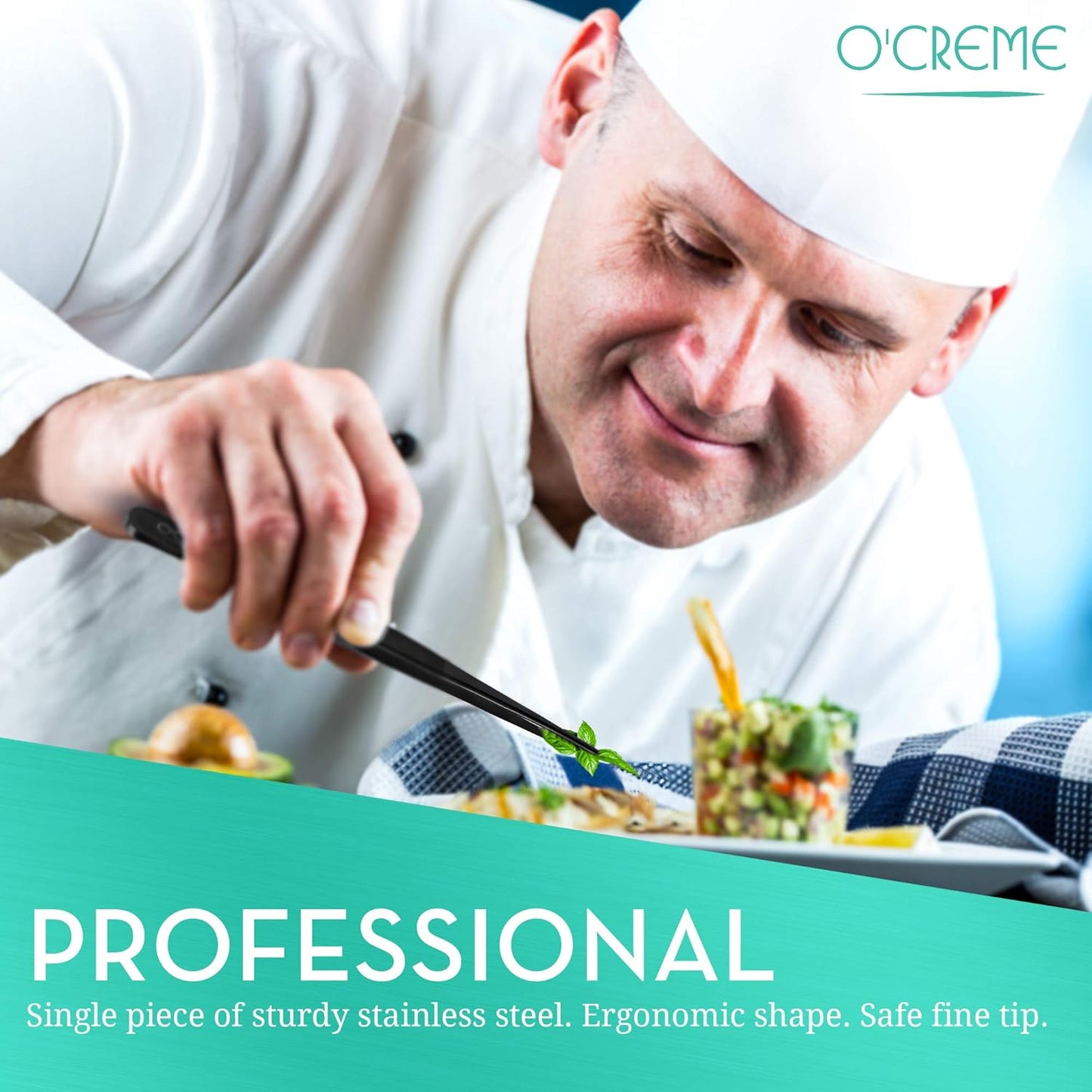 O'Creme Curved Tweezers 6.25 Inch Fine-Point Stainless Steel, Black