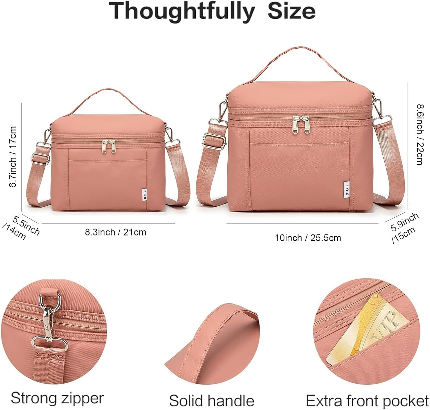 NOL Natural Organic Lifestyle Insulated Lunch Bags for Women Cooler Bag Lightweight Nylon Waterproof Lunch Box For Work (Small, Dark Pink)