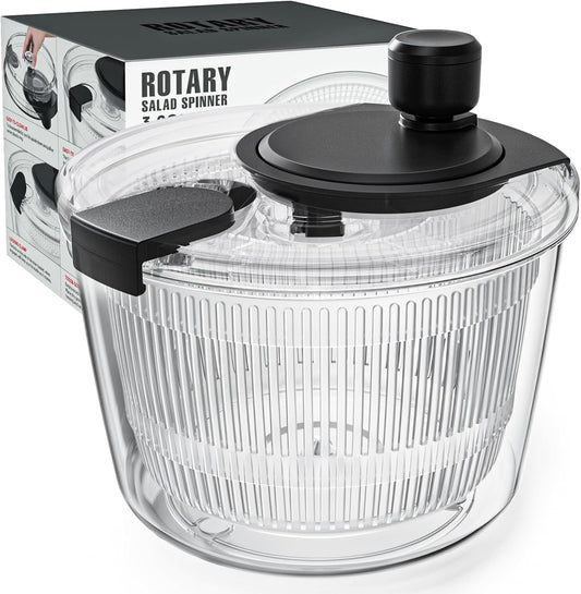 Cambom Salad Spinner Lettuce Spinner, Wash, Spin & Dry Salad Greens, Vegetable Washer Salad Dryer With Rotary Handle for Fruits & Vegetables, High Efficiency Vegetable Spinner Kitchen Gadget 3Qt Black