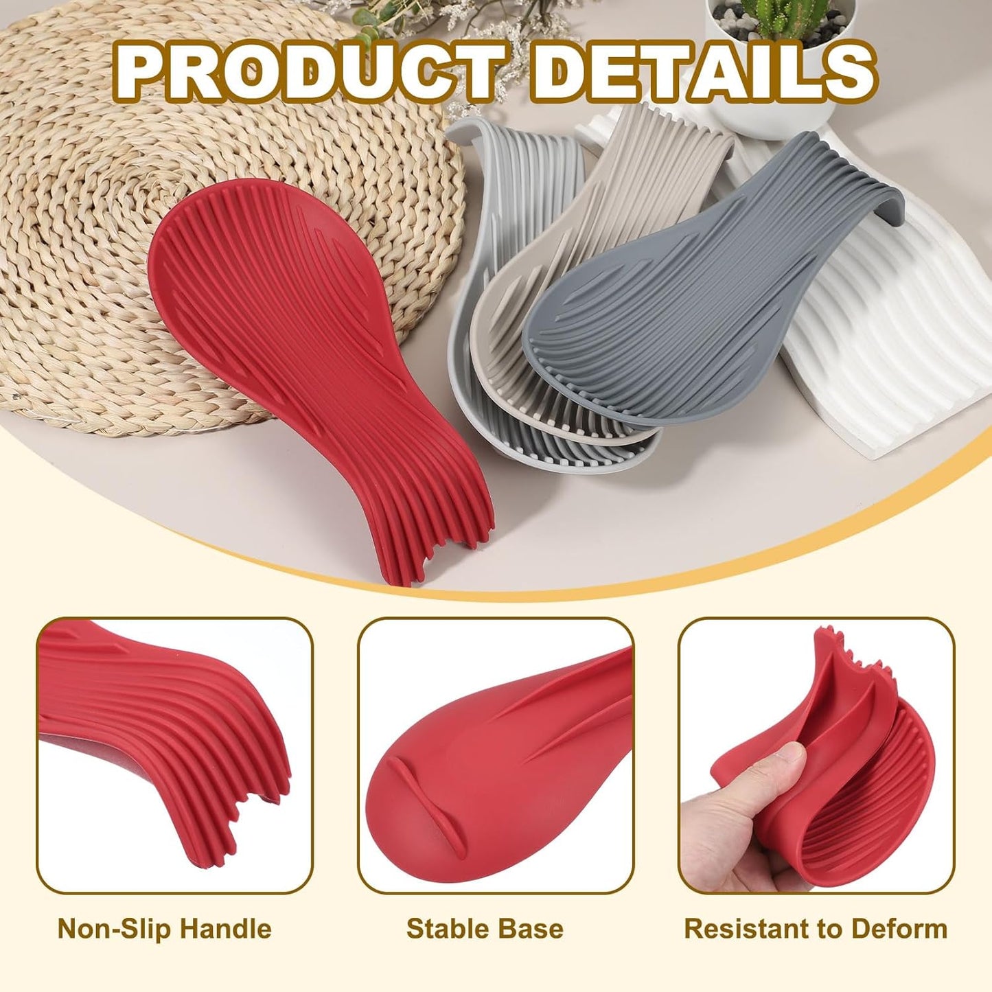 uxcell 1 Set Silicone Spoon Rest for Stove Top, Silicone Spoon Holder for Cooking Spatula, Ladle, Brush Red/Dark Blue