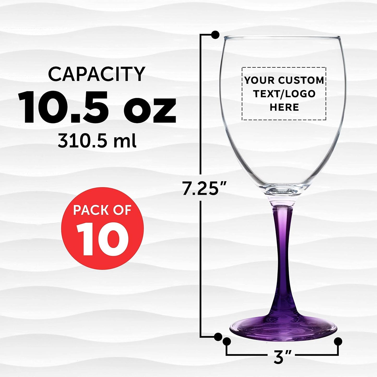 Custom Nuance Wine Glasses by ARC 10.5 oz. Set of 10, Personalized Bulk Pack - Restaurant Glassware, Perfect for Red Wine, White Wine, Cocktails - Purple