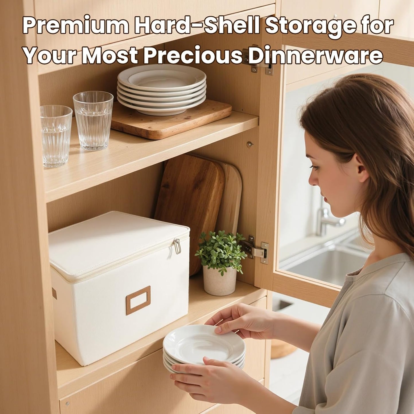 HOMELUX THEORY Champagne Flute Storage Box, Ivory Hard Shell China Storage Containers, Kitchen Storage Bins With Lids, Heavy Duty Moving Box for Glasses & Stemware, Glassware & Wine Glass